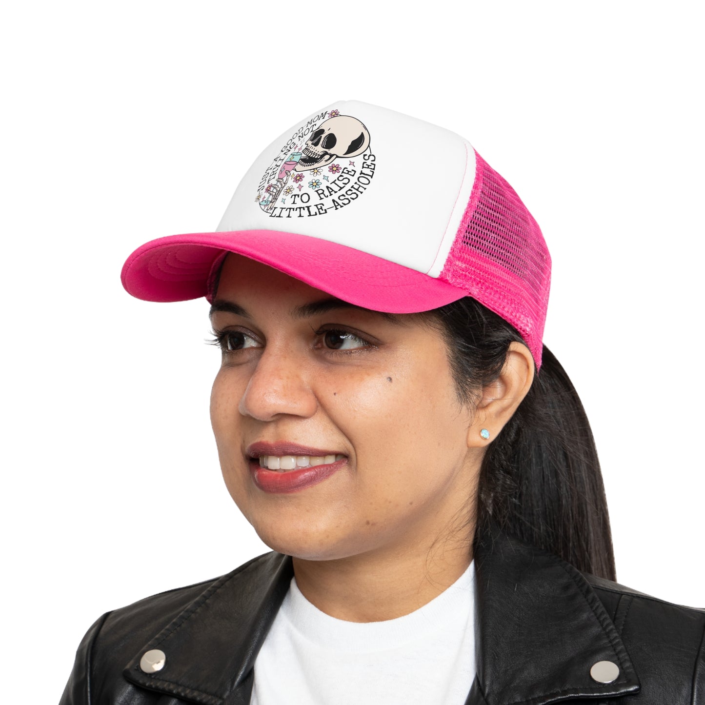 Women's Mesh Snapback Cap, "Good Mom" Hat Funny/Gift Pink/Black