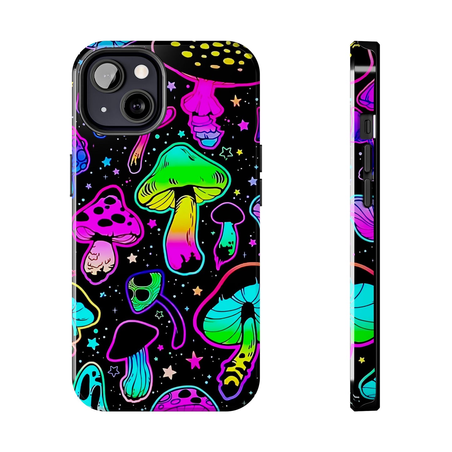 Apple iPhone (13-15 Pro Max) Shrooms Tough Phone Cases, Bright Coloruul Mushrooms