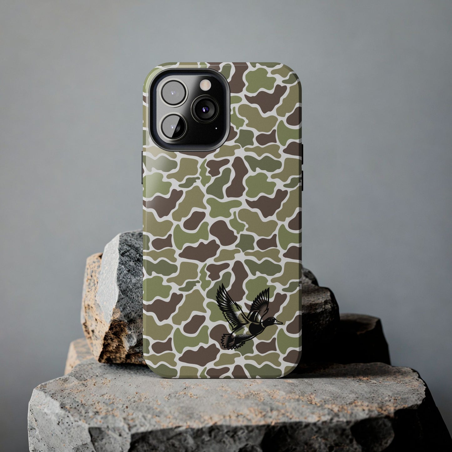 Apple iPhone (13-15 Pro Max) Old School Camouflage, Mallard Bird Tough Phone Cases