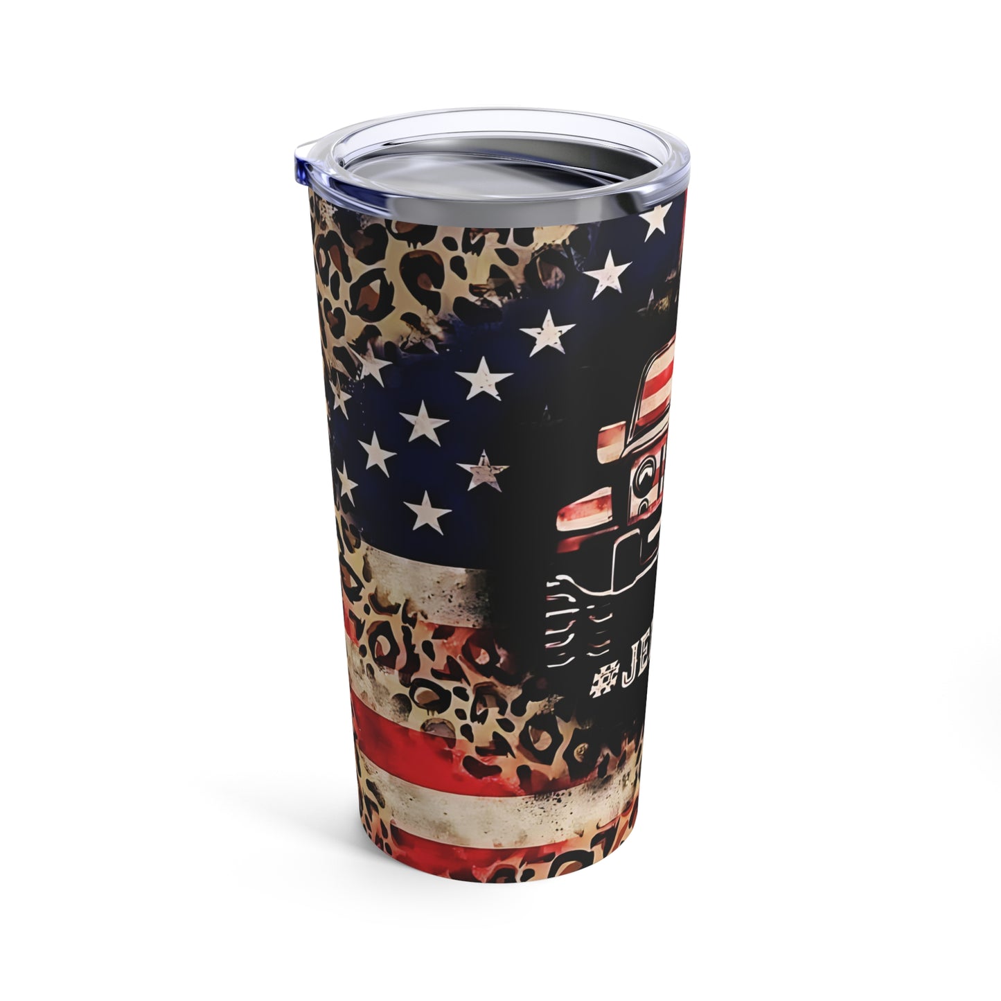 "Jeep Life", American Flag/ Leopard, Stainless Steel Tumbler 20oz Cup