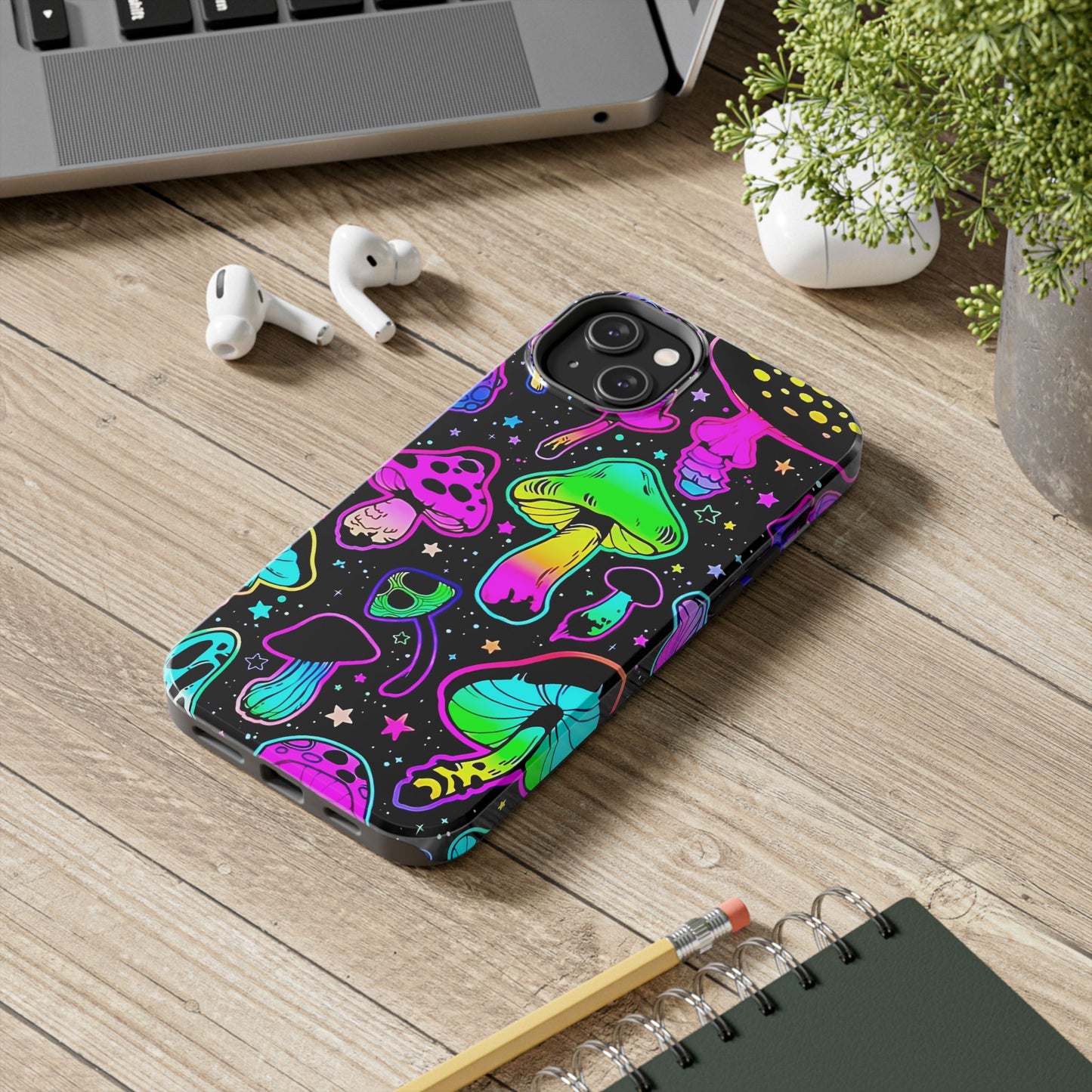 Apple iPhone (13-15 Pro Max) Shrooms Tough Phone Cases, Bright Coloruul Mushrooms