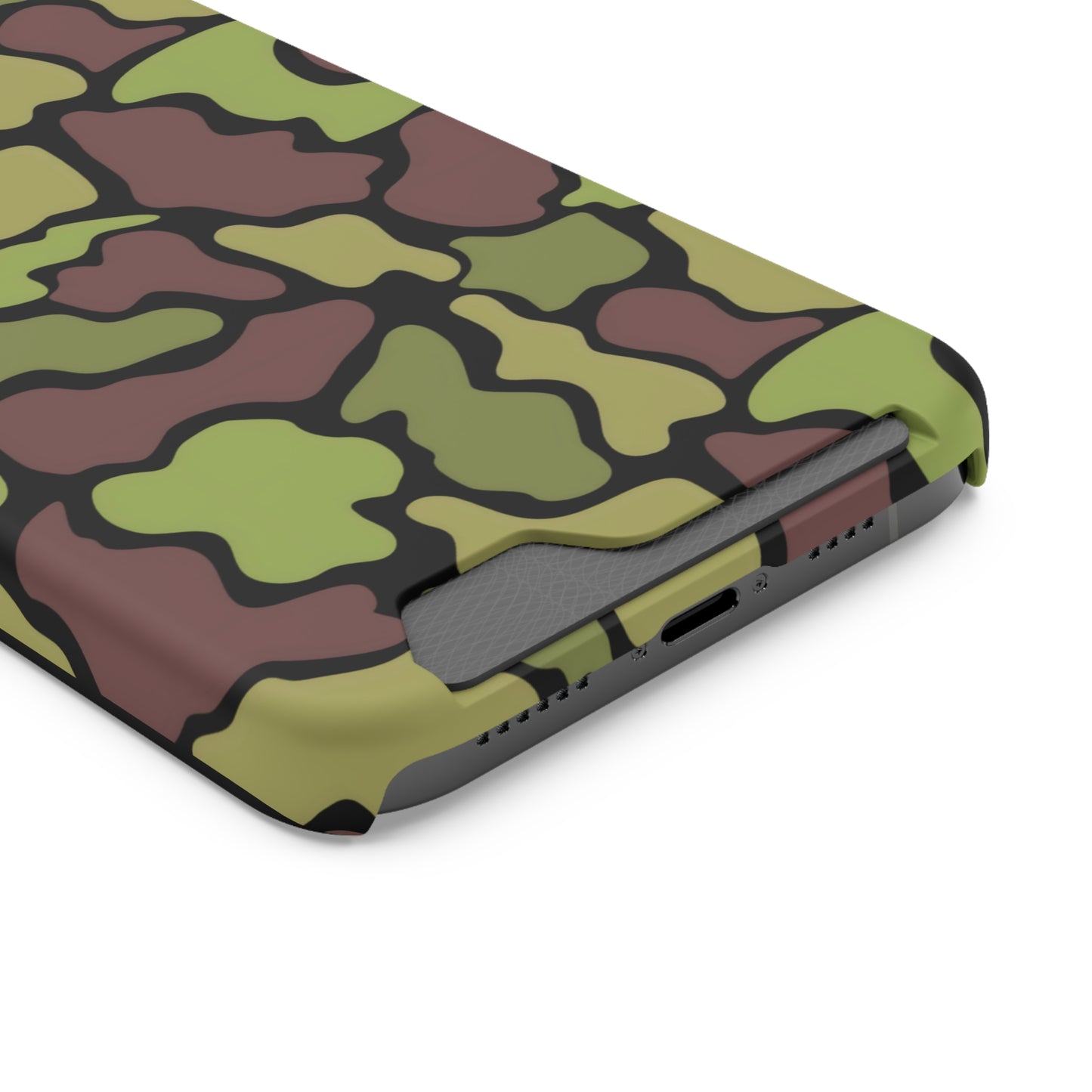 Stylish Camouflage/ Black Phone Case With Card Holder, iPhone, Android