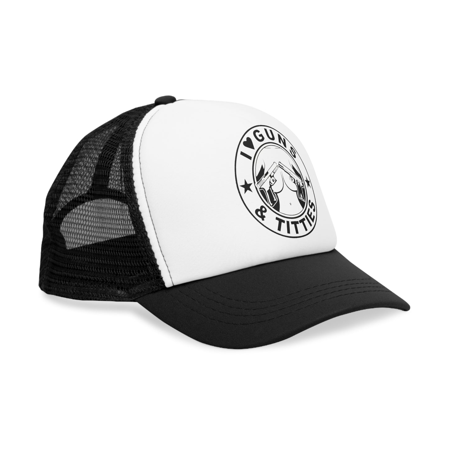 Snap-Back Mesh Cap "I Love Guns & Tits..." Funny Hat NEW