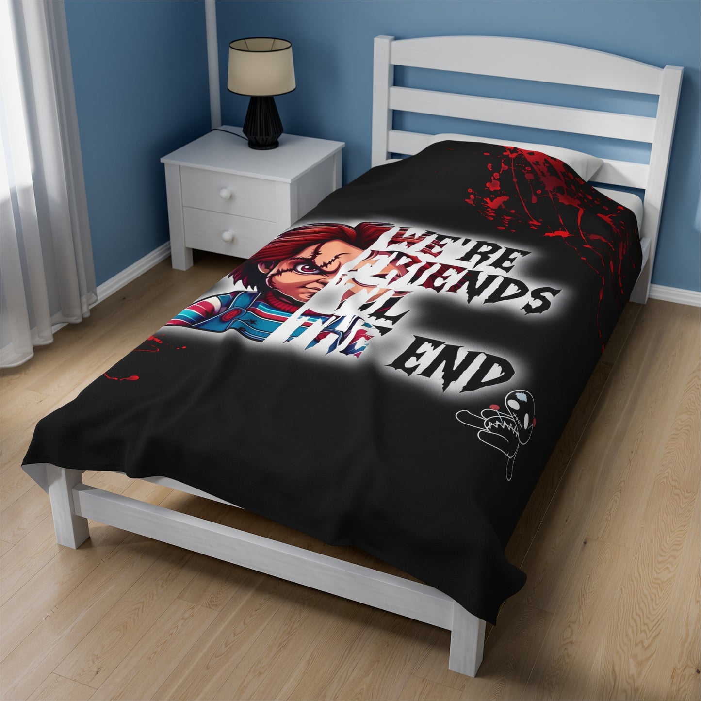 Chucky, "We're Friends Til The End", Velveteen Plush Blanket Halloween (50x60) (60x80)