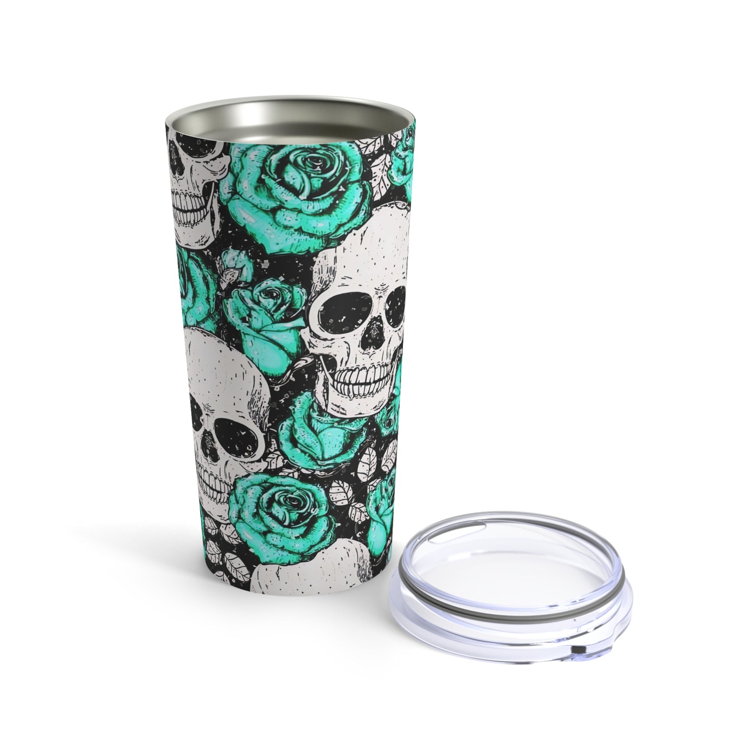 Stainless Steel Tumbler, 20oz Skulls/ Turquoise Roses/Goth