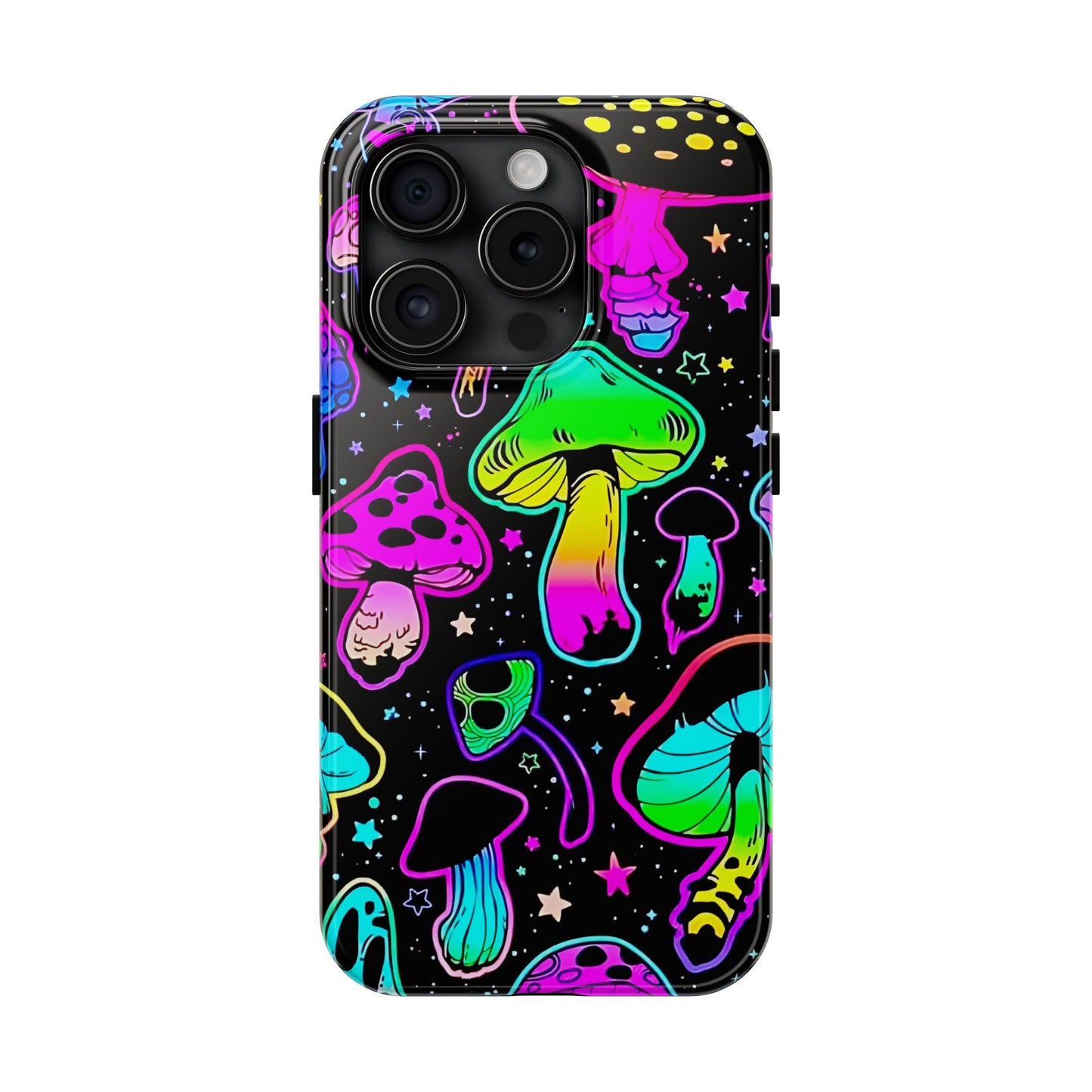 Apple iPhone (13-15 Pro Max) Shrooms Tough Phone Cases, Bright Coloruul Mushrooms