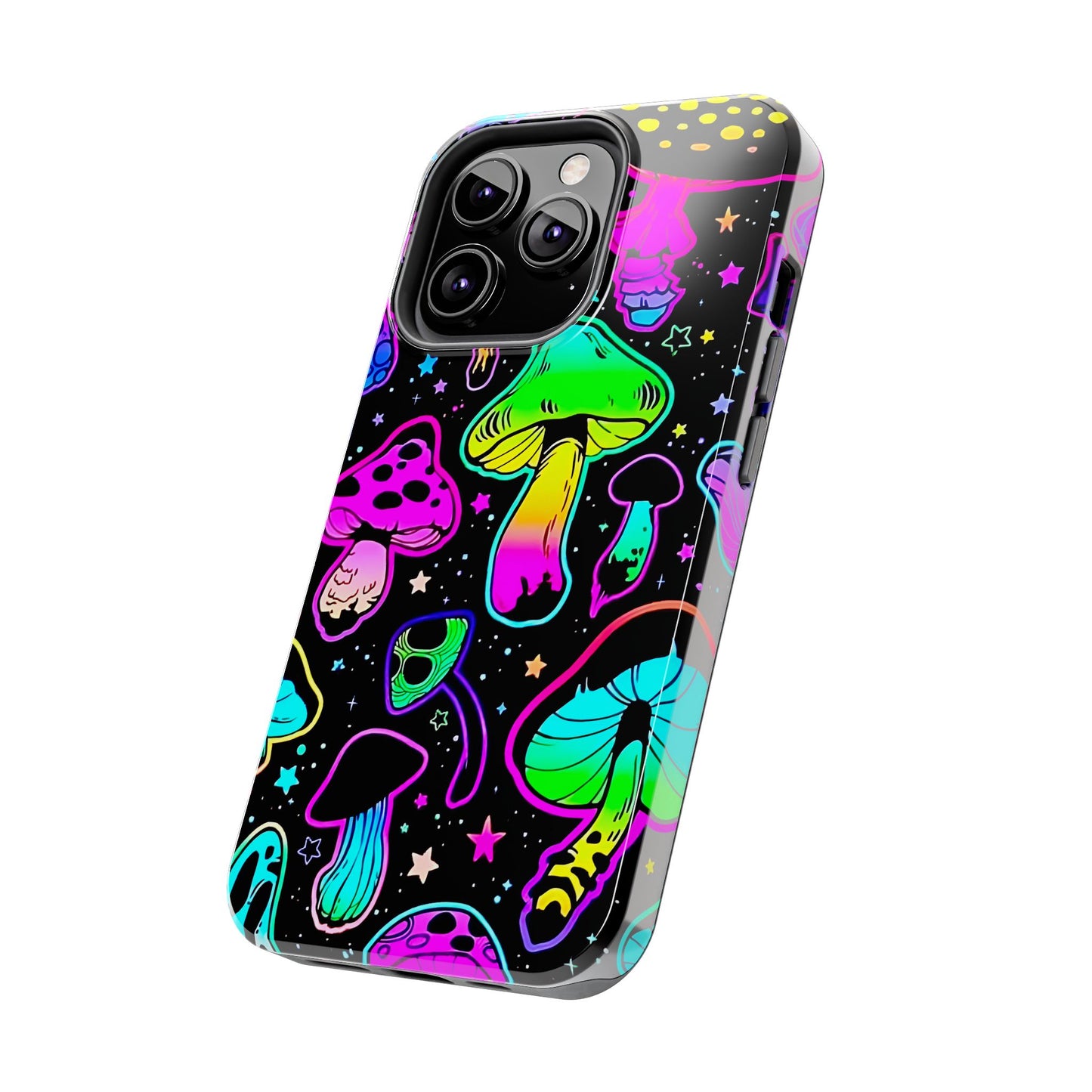 Apple iPhone (13-15 Pro Max) Shrooms Tough Phone Cases, Bright Coloruul Mushrooms