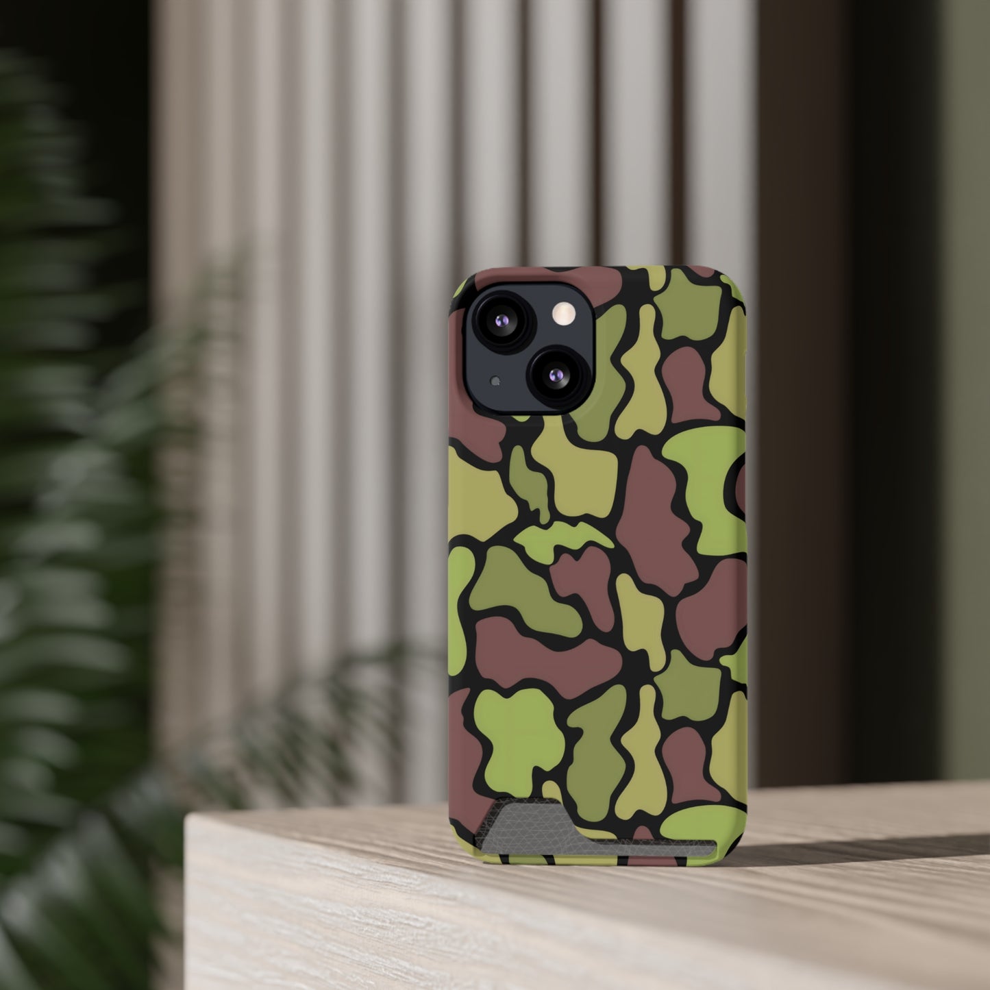 Stylish Camouflage/ Black Phone Case With Card Holder, iPhone, Android