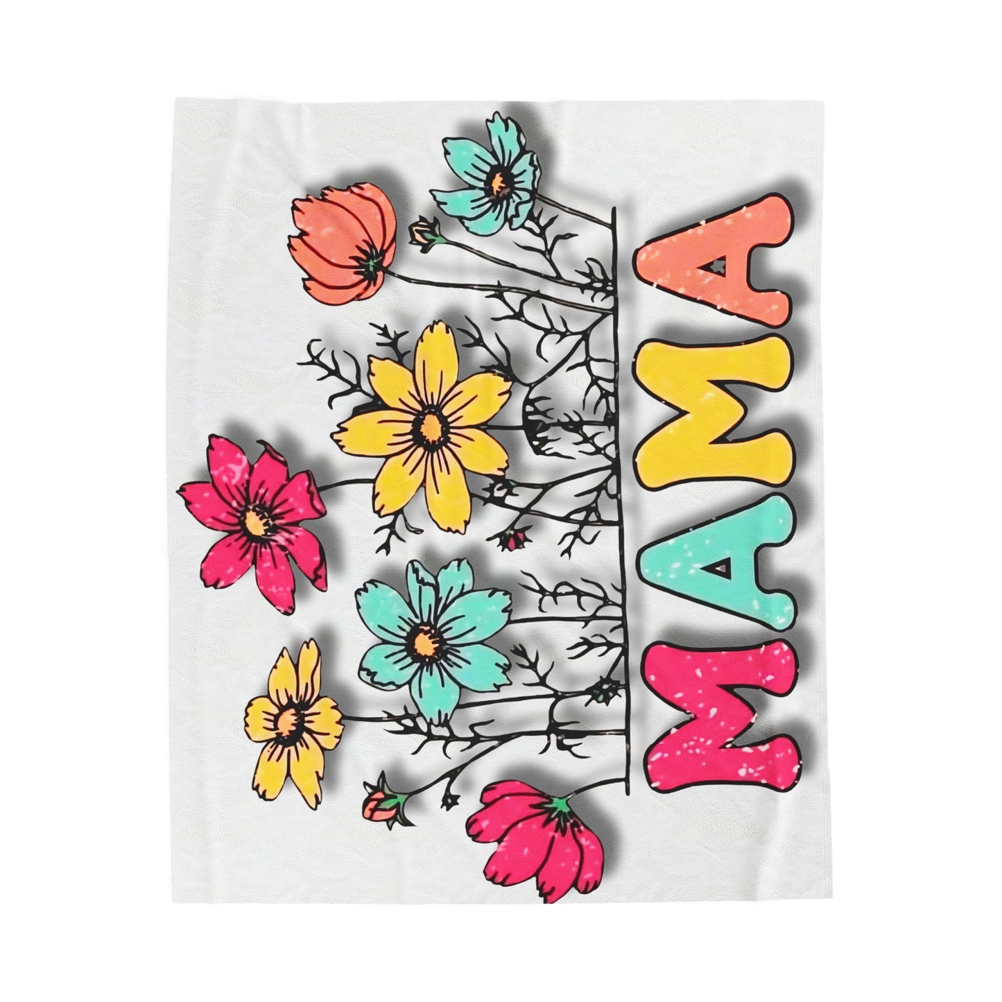 "Mama" With Bright Flowers, Soft Velveteen Plush Blanket (50x60 in)