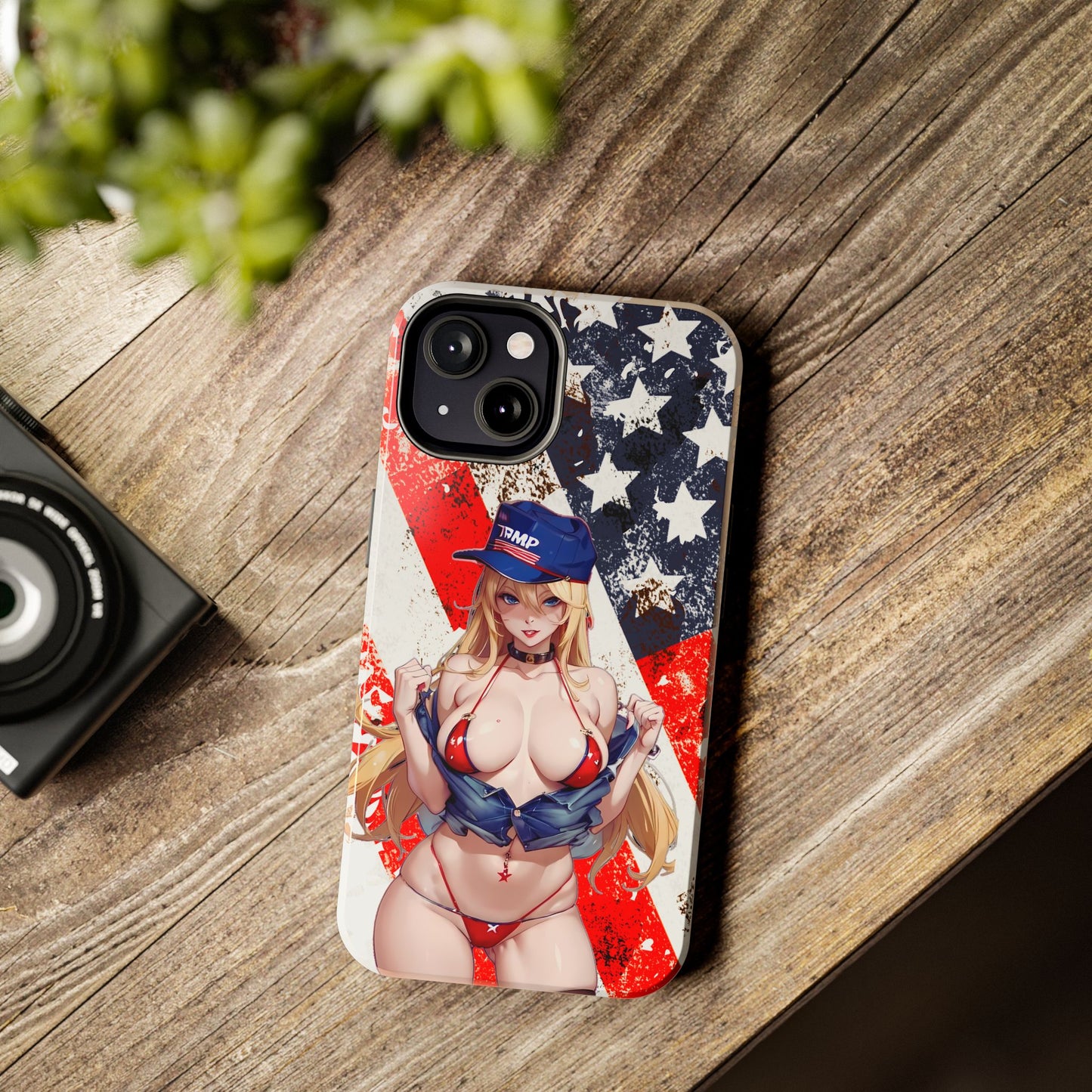 Apple iPhone, Tough Phone Case (13-15 Pro Max), Sexy Anime Trump Girl/ American Flag