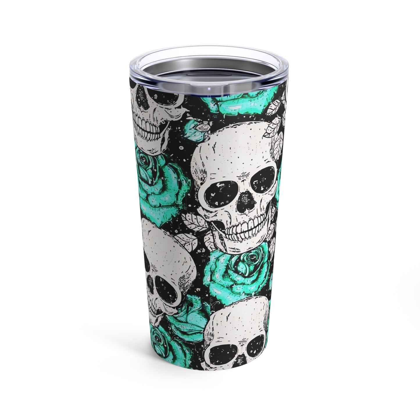 Stainless Steel Tumbler, 20oz Skulls/ Turquoise Roses/Goth