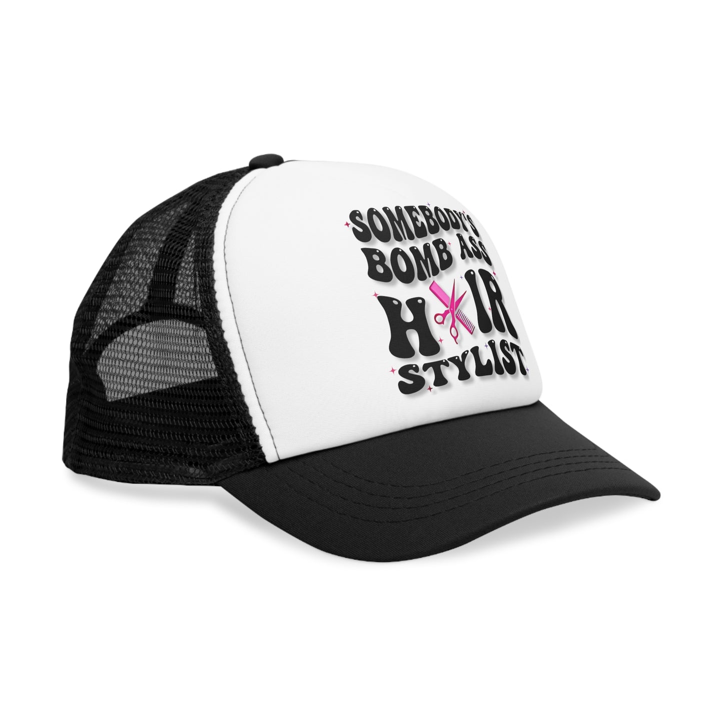 Mesh Snap-Back Hat, "Bomb A Hair Stylist" Funny Beautician Cap