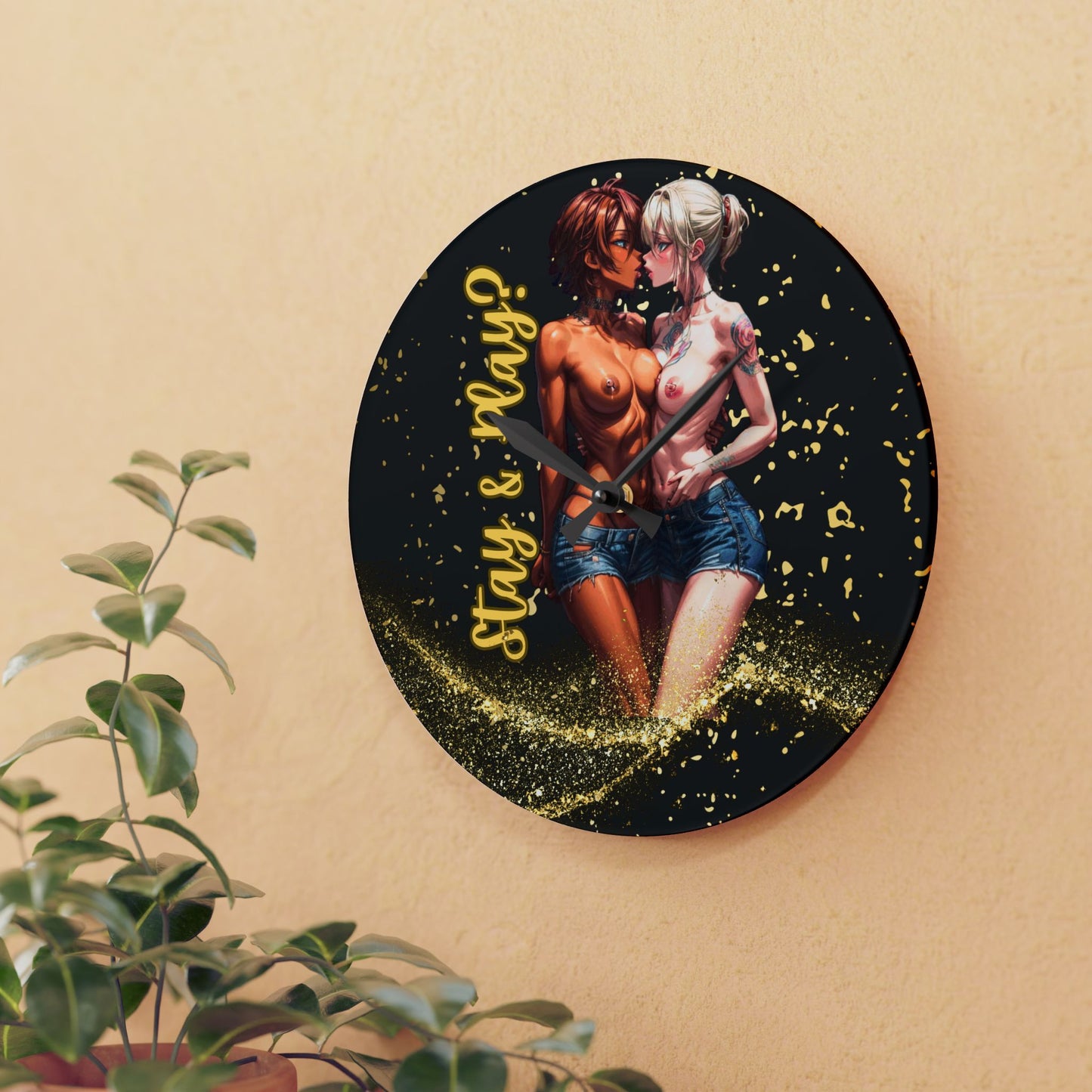 Adult Anime uncensored Sexy Interracial Nude Art Acrylic Wall Clock mancave