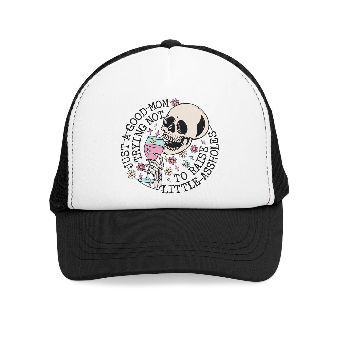 Women's Mesh Snapback Cap, "Good Mom" Hat Funny/Gift Pink/Black