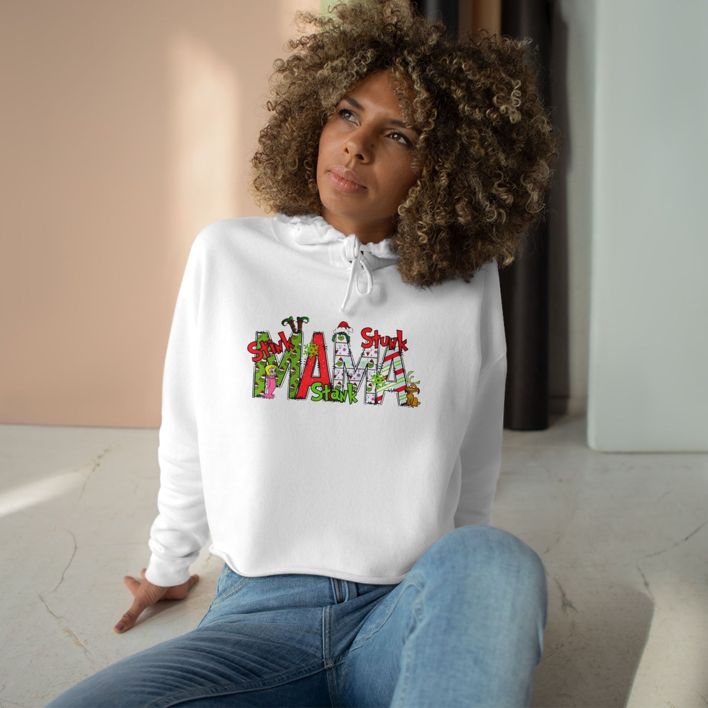 Mama Grinch Personalized Kid Name Crop Top Hoodie (1-6 Names)