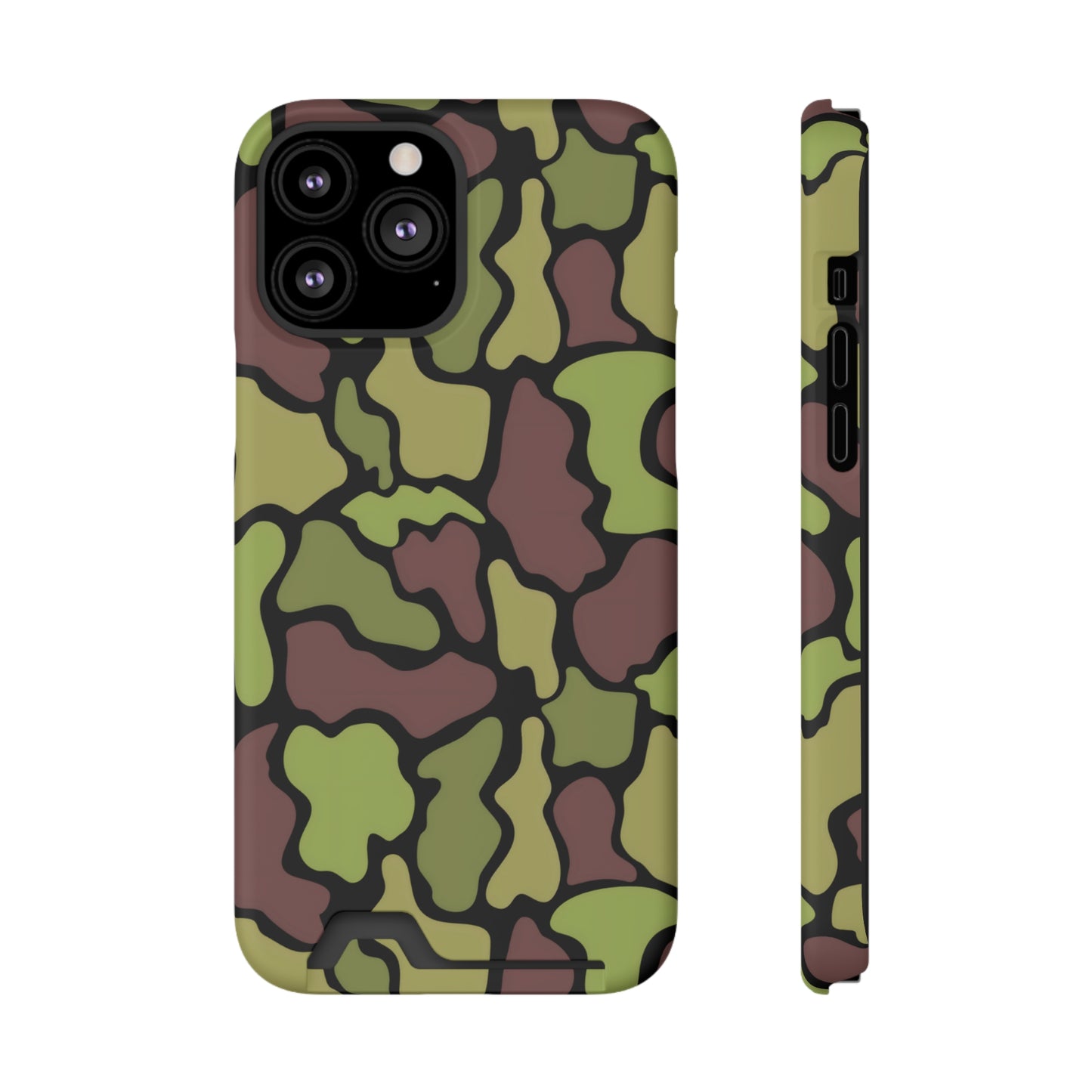 Stylish Camouflage/ Black Phone Case With Card Holder, iPhone, Android