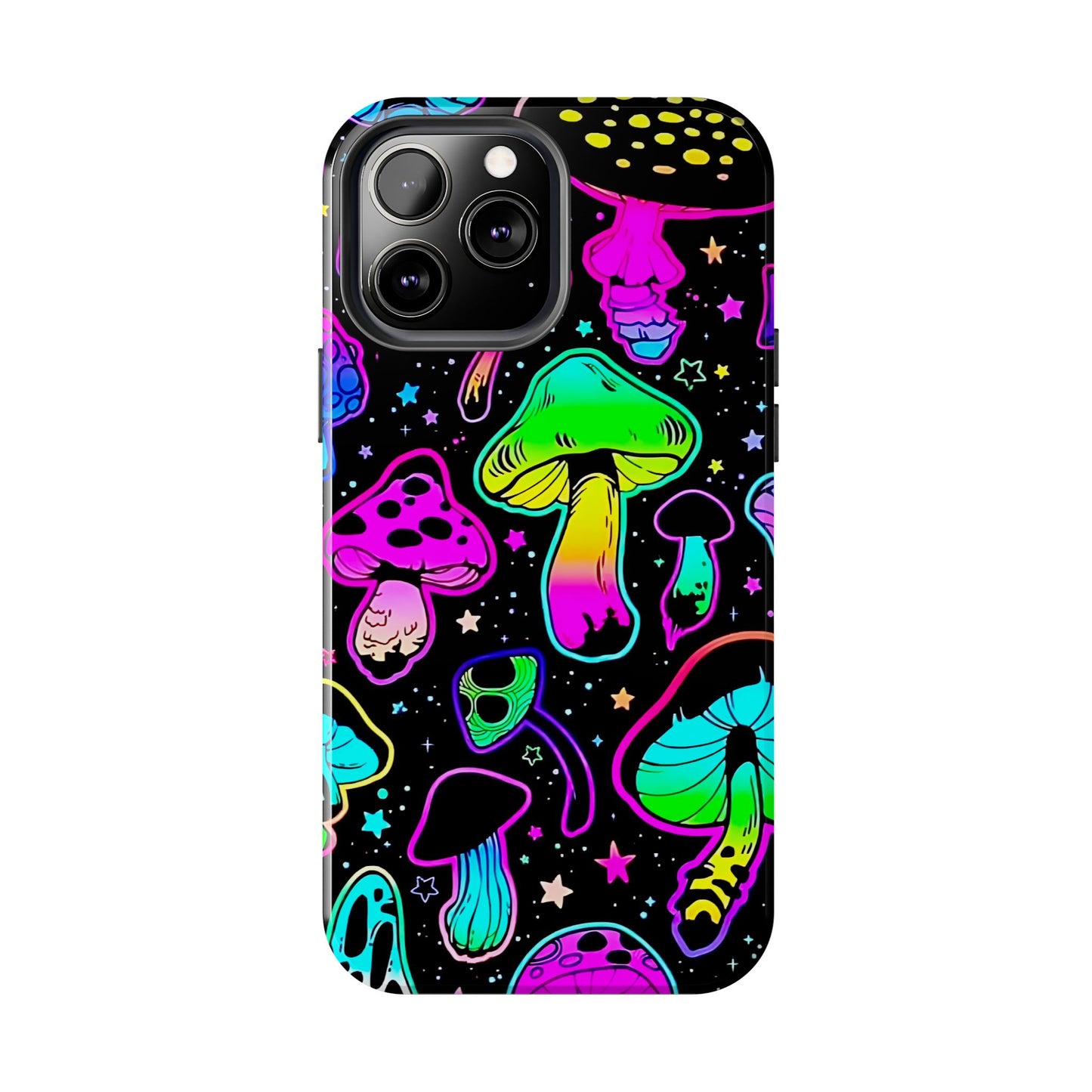 Apple iPhone (13-15 Pro Max) Shrooms Tough Phone Cases, Bright Coloruul Mushrooms