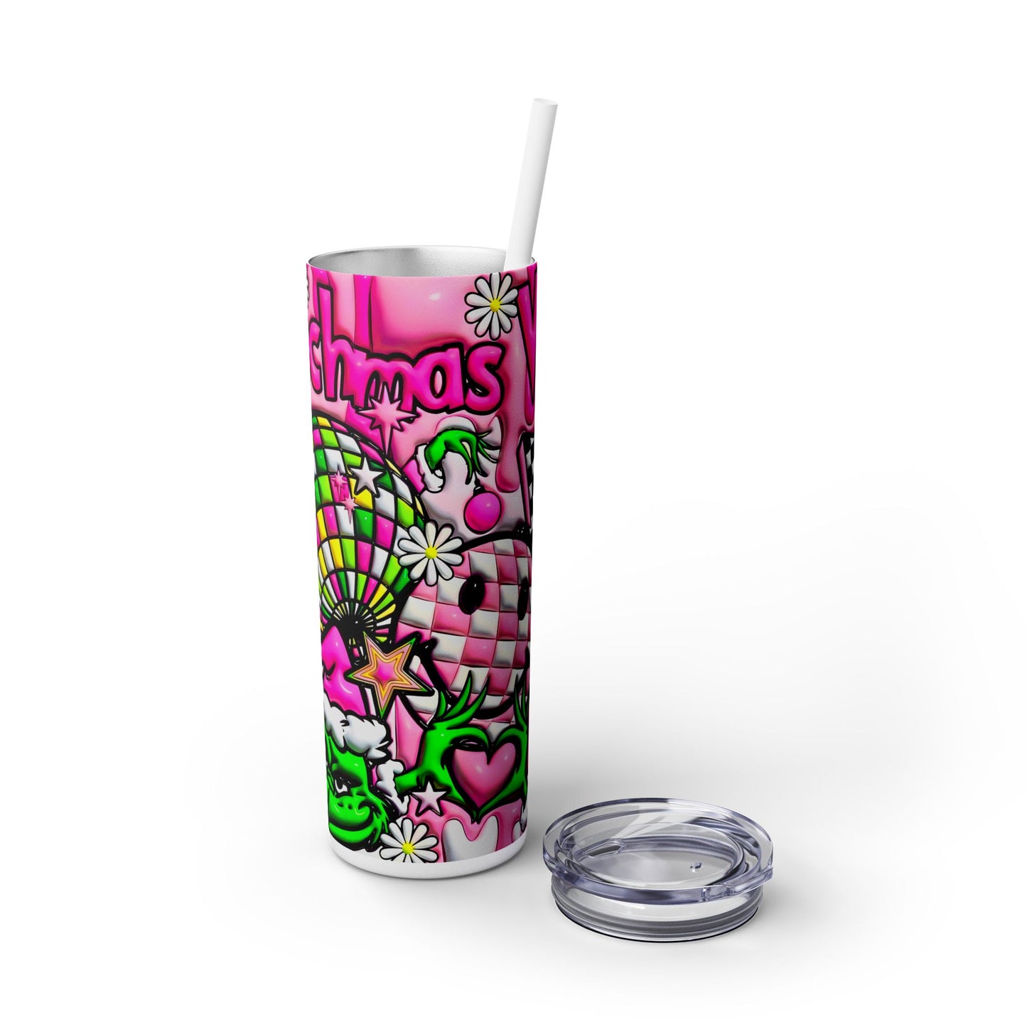 Grinch, "Grinchmas Vibes", Skinny Stainless Steel 20oz Christmas Tumbler Cup