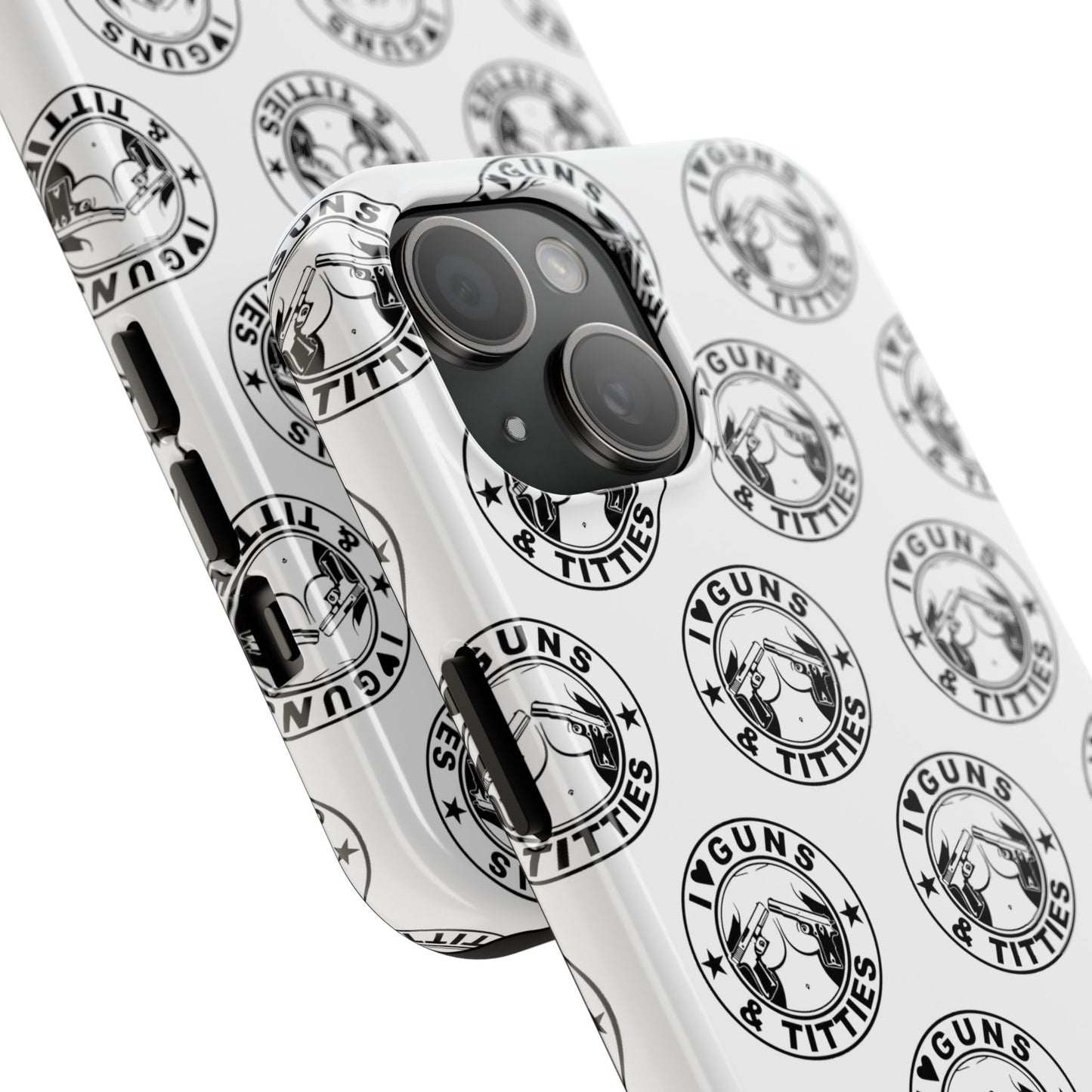 Apple iPhone Tough Phone Case (13-15 Pro Max) "I Love Guns & Tits.."