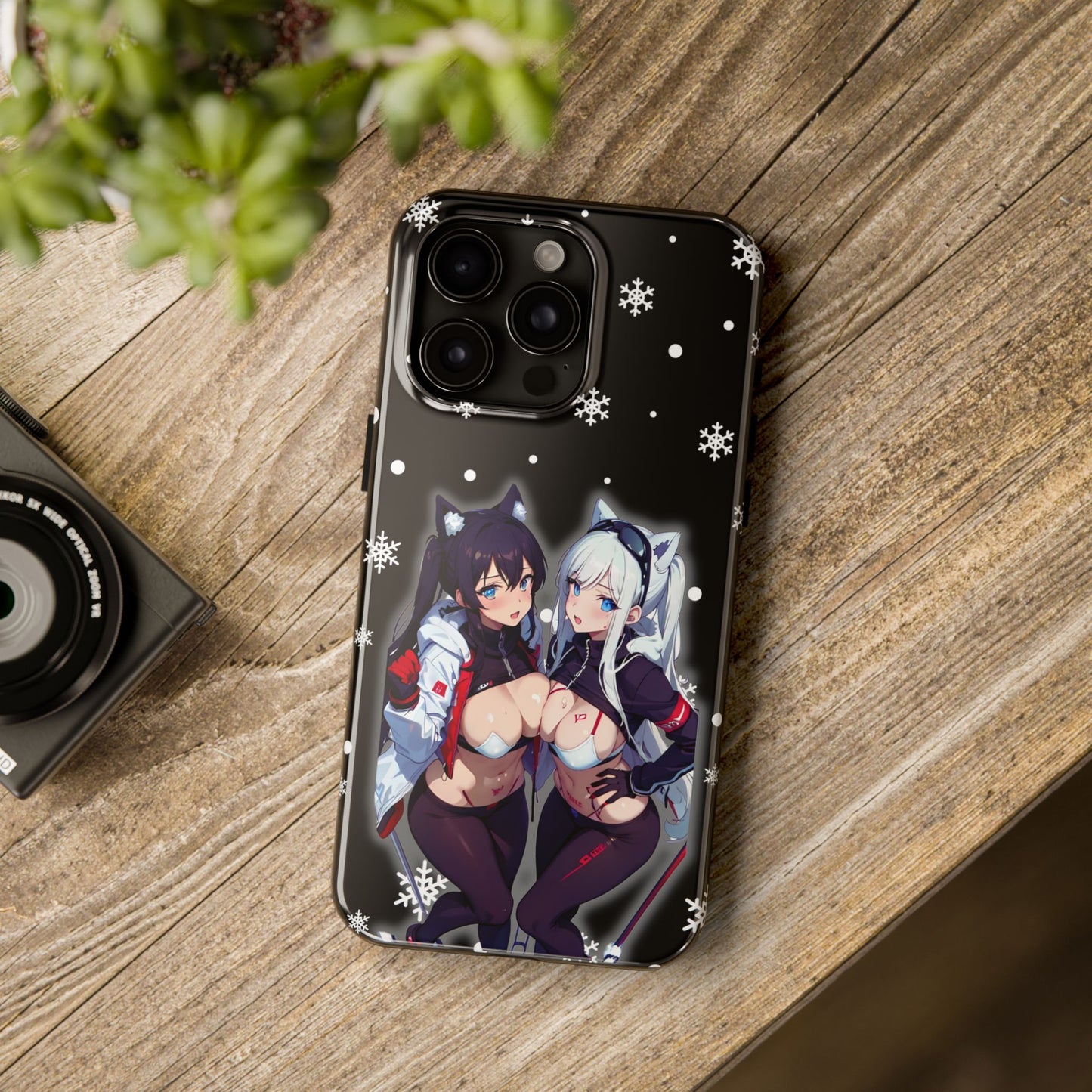 Apple iPhone (13-15 Pro Max) Tough Phone Case, Sexy Anime Girls Snow Skiing, New