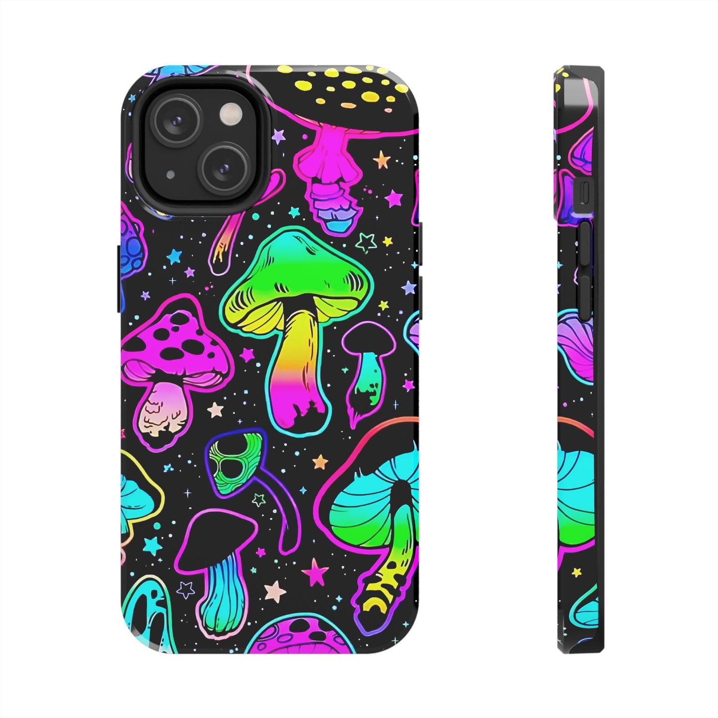 Apple iPhone (13-15 Pro Max) Shrooms Tough Phone Cases, Bright Coloruul Mushrooms