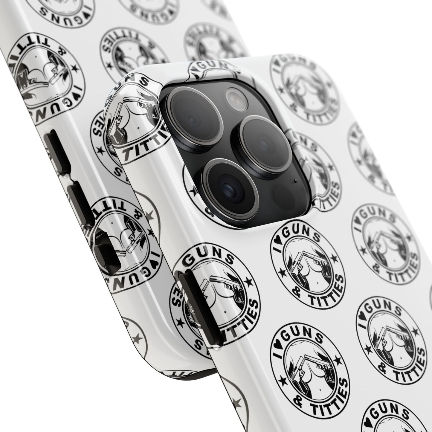 Apple iPhone Tough Phone Case (13-15 Pro Max) "I Love Guns & Tits.."