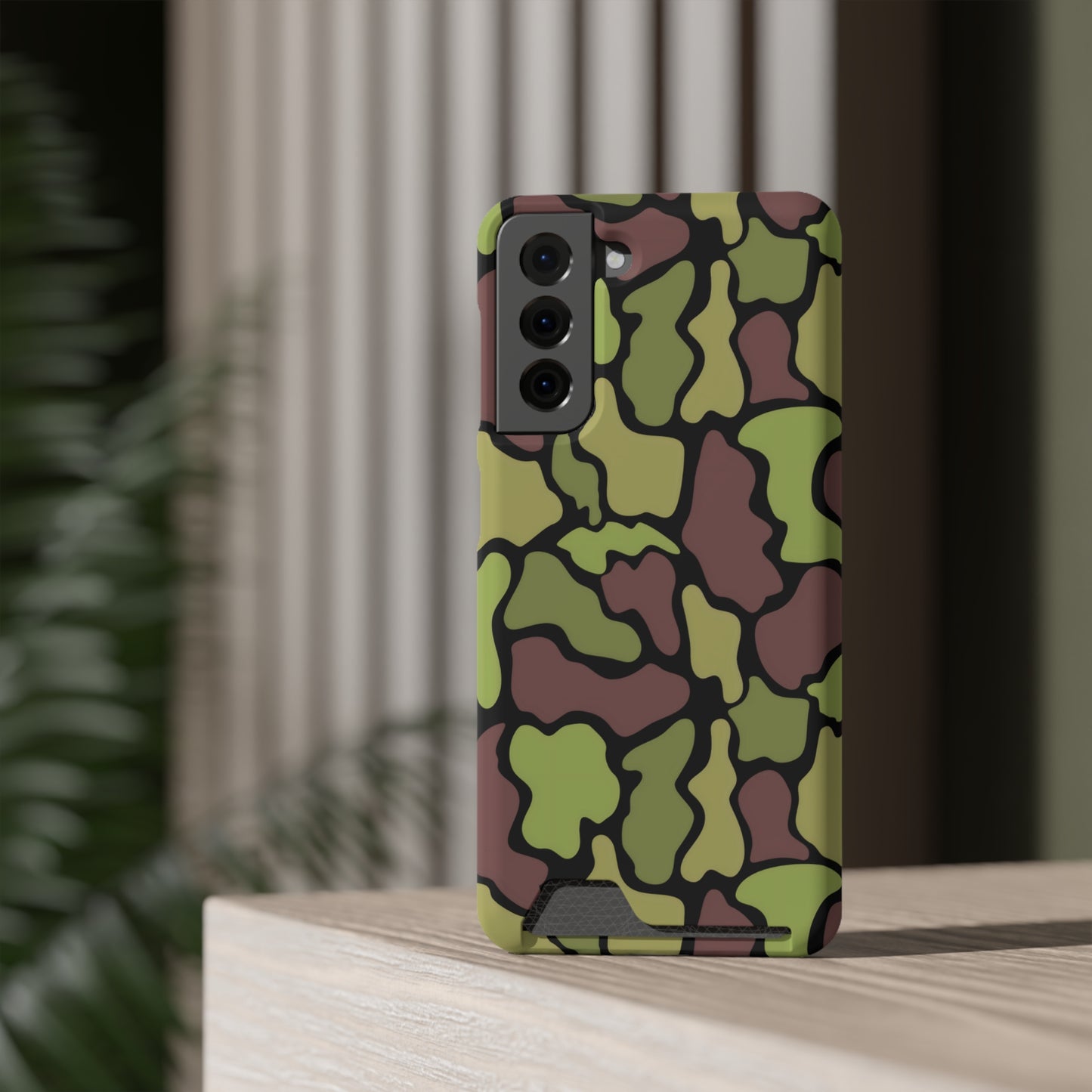 Stylish Camouflage/ Black Phone Case With Card Holder, iPhone, Android