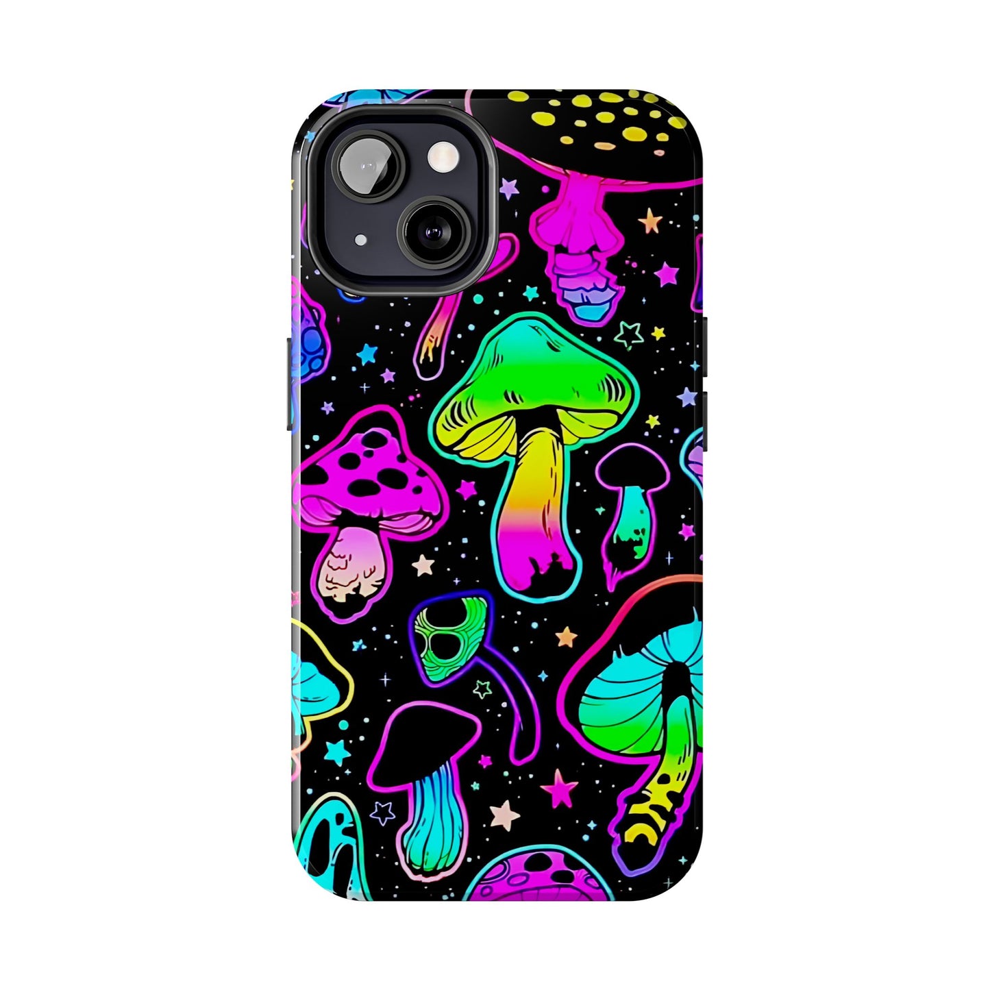 Apple iPhone (13-15 Pro Max) Shrooms Tough Phone Cases, Bright Coloruul Mushrooms