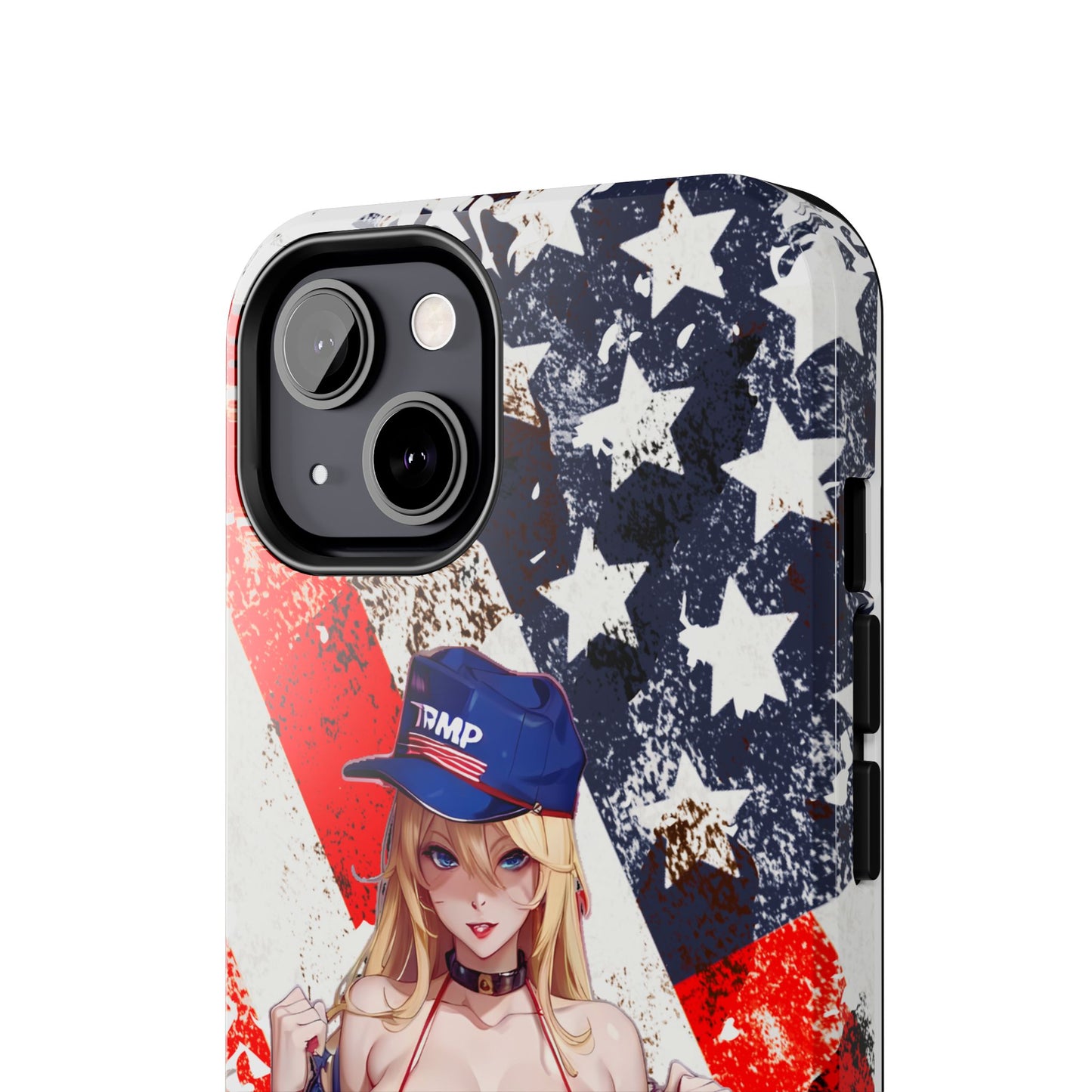 Apple iPhone, Tough Phone Case (13-15 Pro Max), Sexy Anime Trump Girl/ American Flag