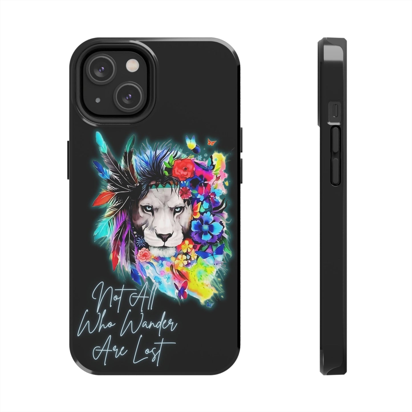 Apple iPhone Tough Case (13-15 Pro Max), Lion "Not All Who Wander Are Lost"