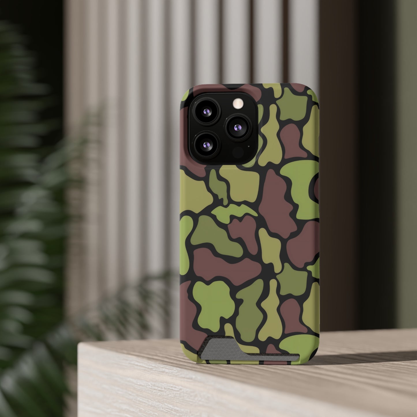 Stylish Camouflage/ Black Phone Case With Card Holder, iPhone, Android