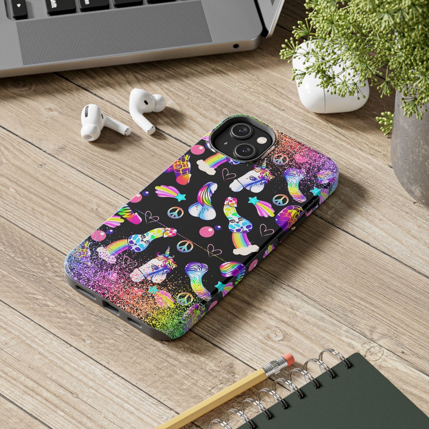 Apple iPhone, Tough Phone Cases, Colorful Unicorn Peniss, Funny, Gift