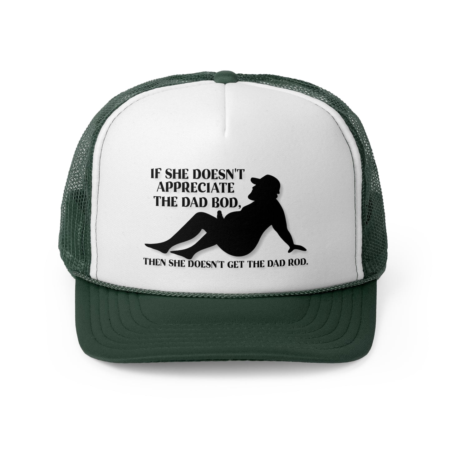 Mesh Snap-Back Hat, "Dad Bod" Funny Trucker Cap, Black/Green