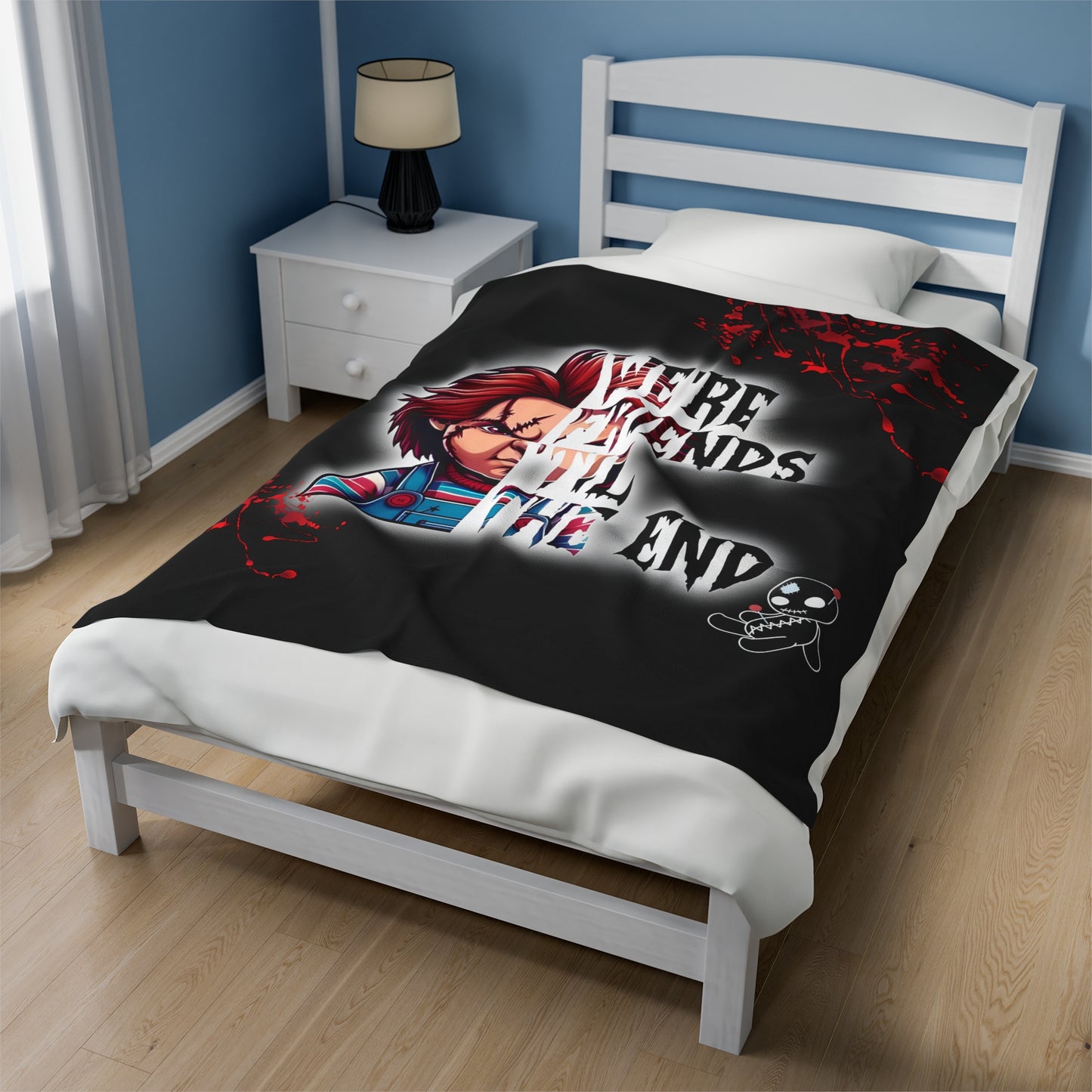 Chucky, "We're Friends Til The End", Velveteen Plush Blanket Halloween (50x60) (60x80)