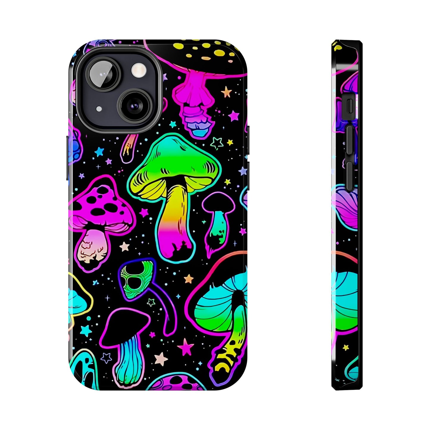 Apple iPhone (13-15 Pro Max) Shrooms Tough Phone Cases, Bright Coloruul Mushrooms