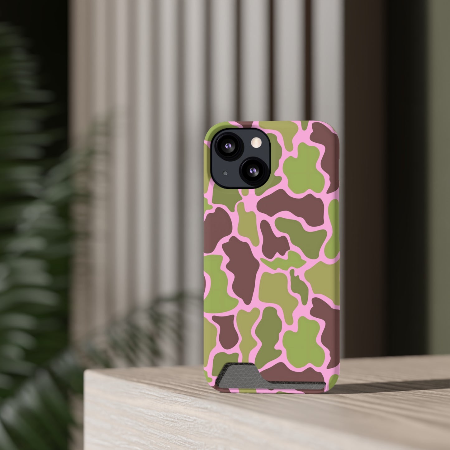 Camouflage/ Pink Phone Case With Card Holder iPhone/ Android