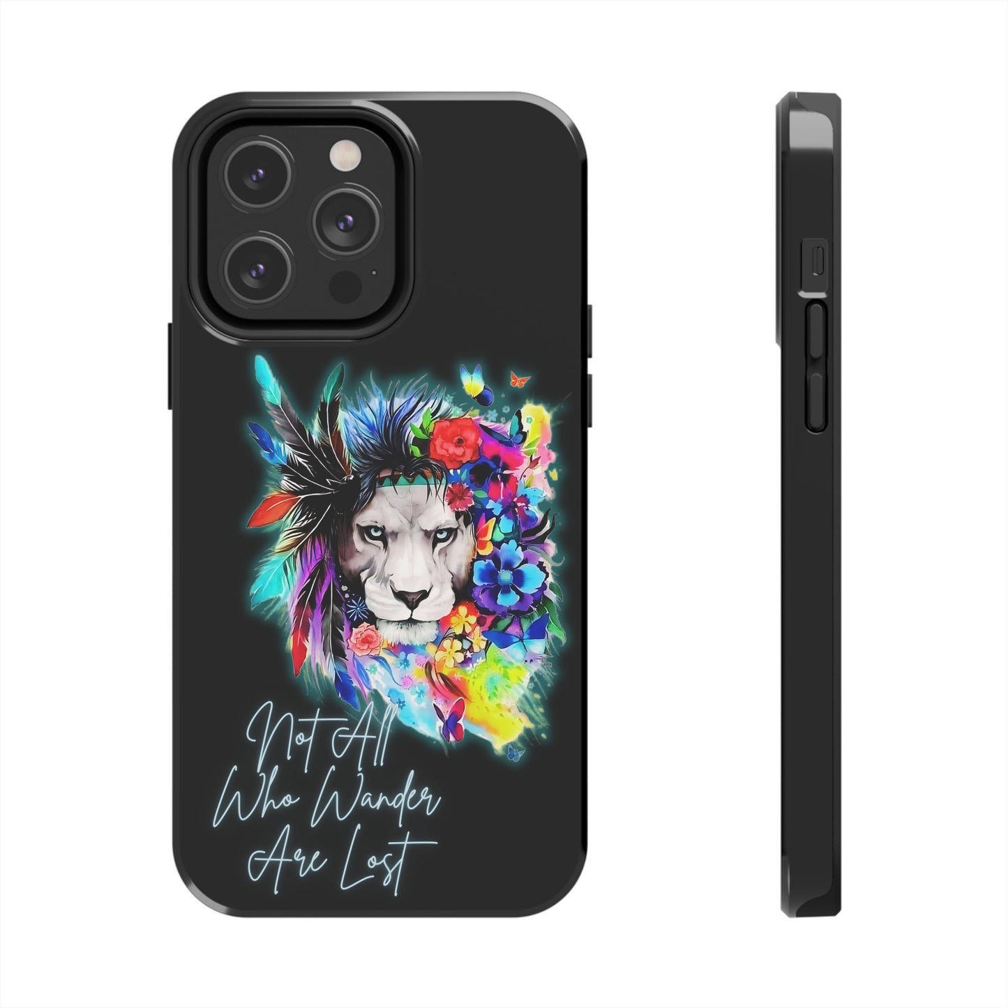 Apple iPhone Tough Case (13-15 Pro Max), Lion "Not All Who Wander Are Lost"