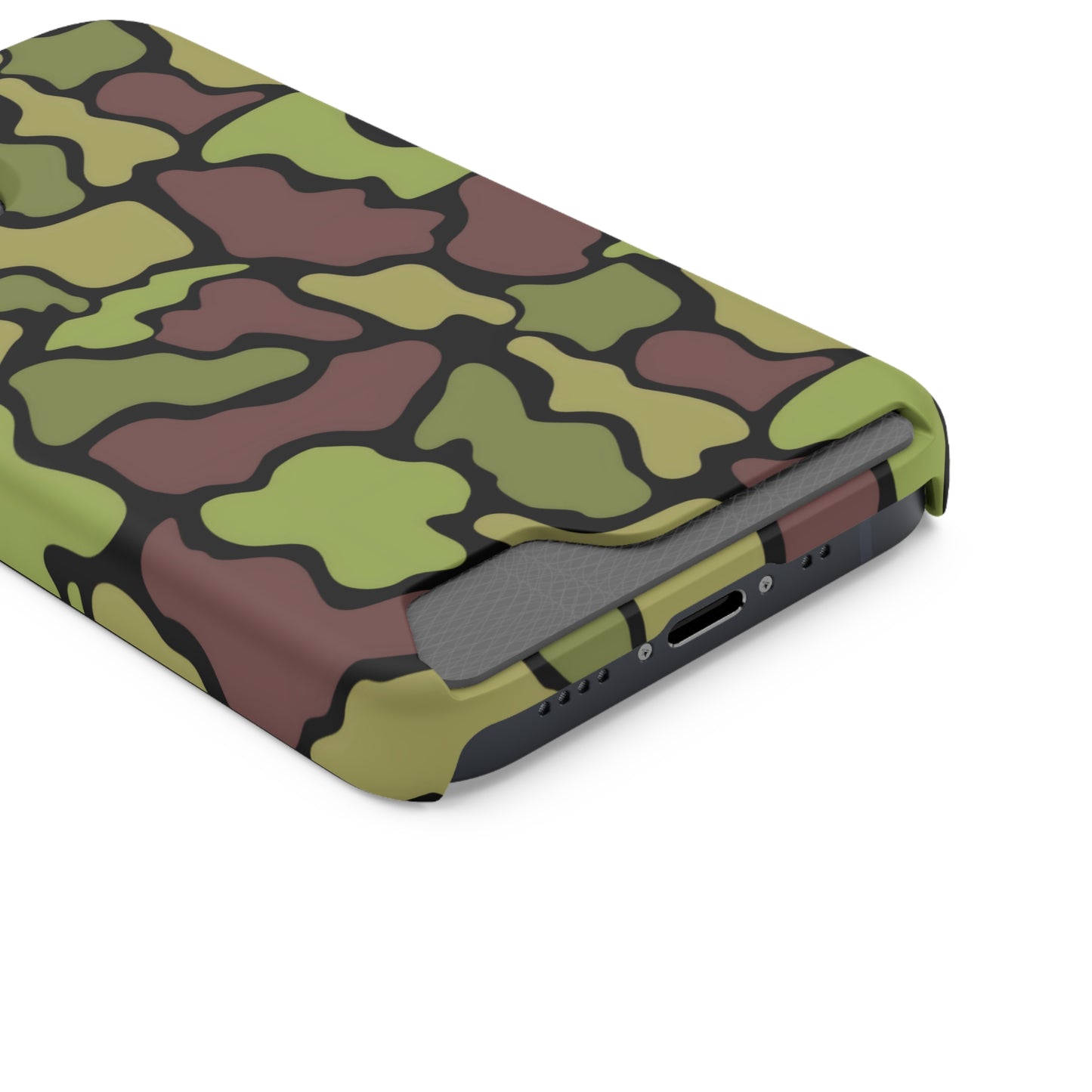 Stylish Camouflage/ Black Phone Case With Card Holder, iPhone, Android