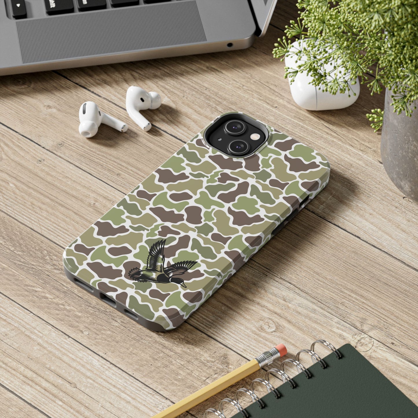 Apple iPhone (13-15 Pro Max) Old School Camouflage, Mallard Bird Tough Phone Cases