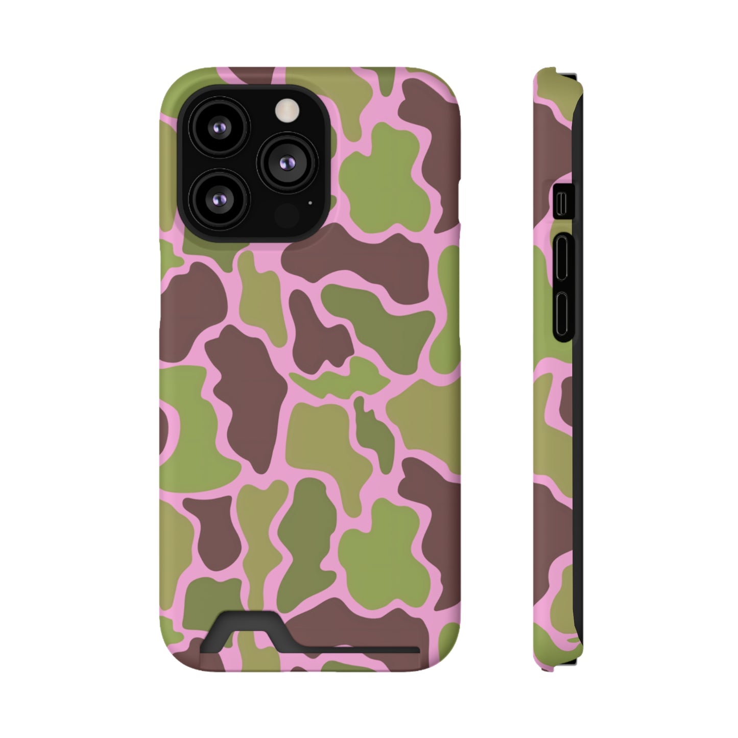 Camouflage/ Pink Phone Case With Card Holder iPhone/ Android