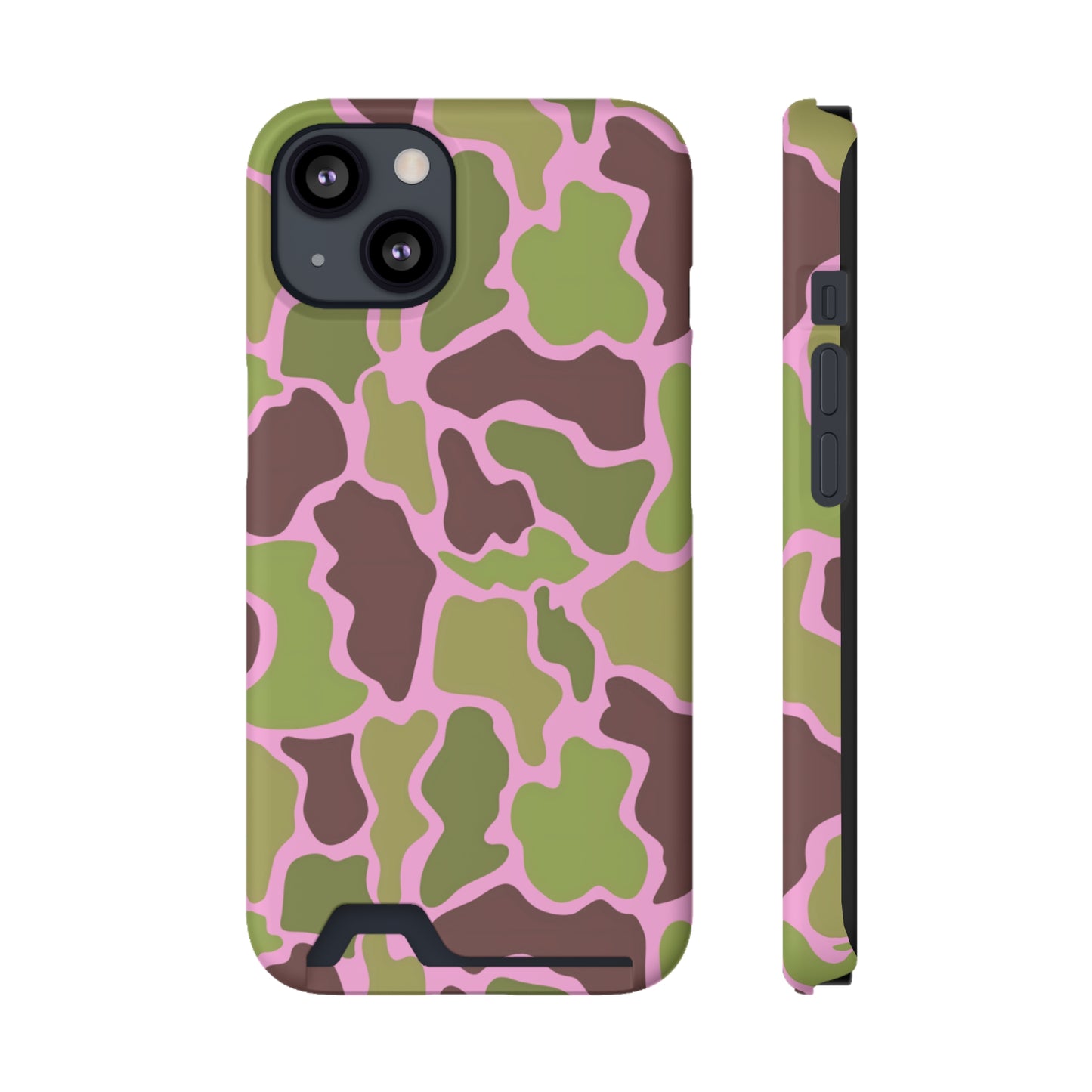 Camouflage/ Pink Phone Case With Card Holder iPhone/ Android