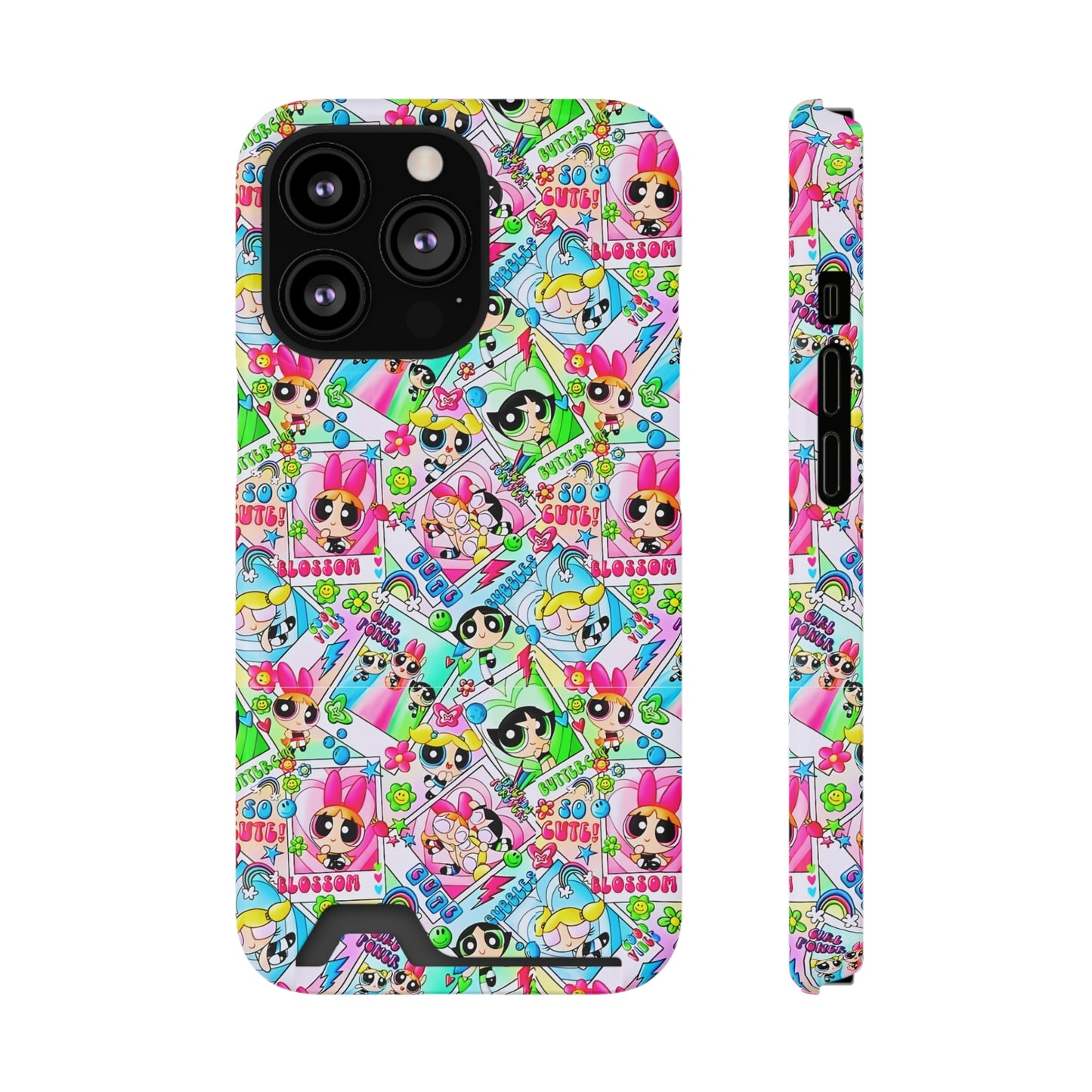 Stylish Power Puff Girls, Phone Case With Card Holder