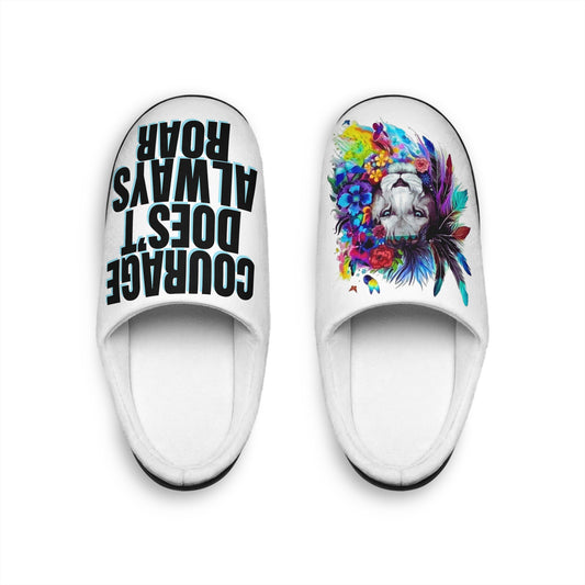 'Courage Doesn't Always Roar', Lion/Flowers/Colorful Women's Indoor Slippers/ Bedroom shoes