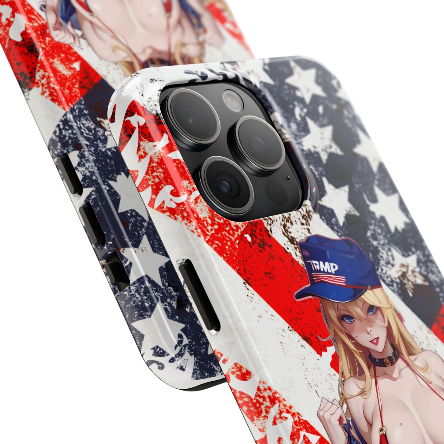 Apple iPhone, Tough Phone Case (13-15 Pro Max), Sexy Anime Trump Girl/ American Flag