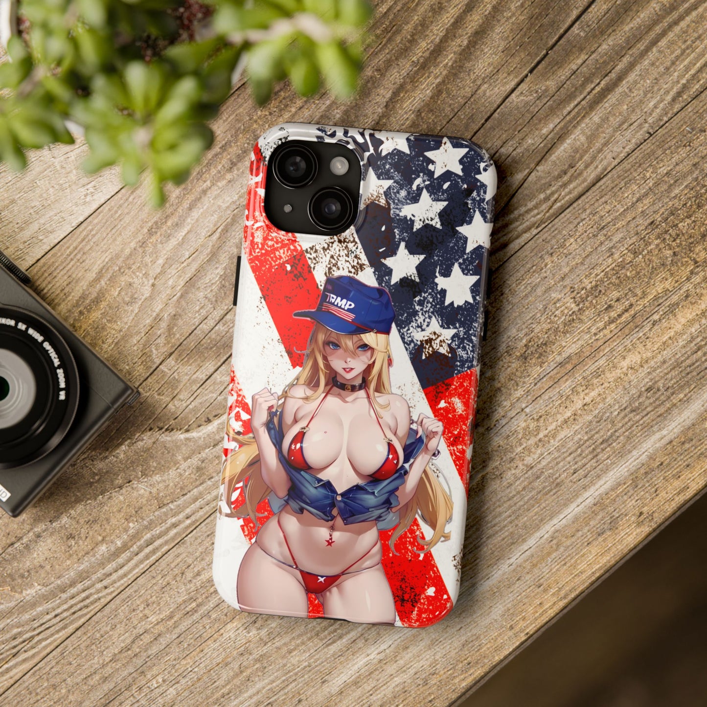 Apple iPhone, Tough Phone Case (13-15 Pro Max), Sexy Anime Trump Girl/ American Flag