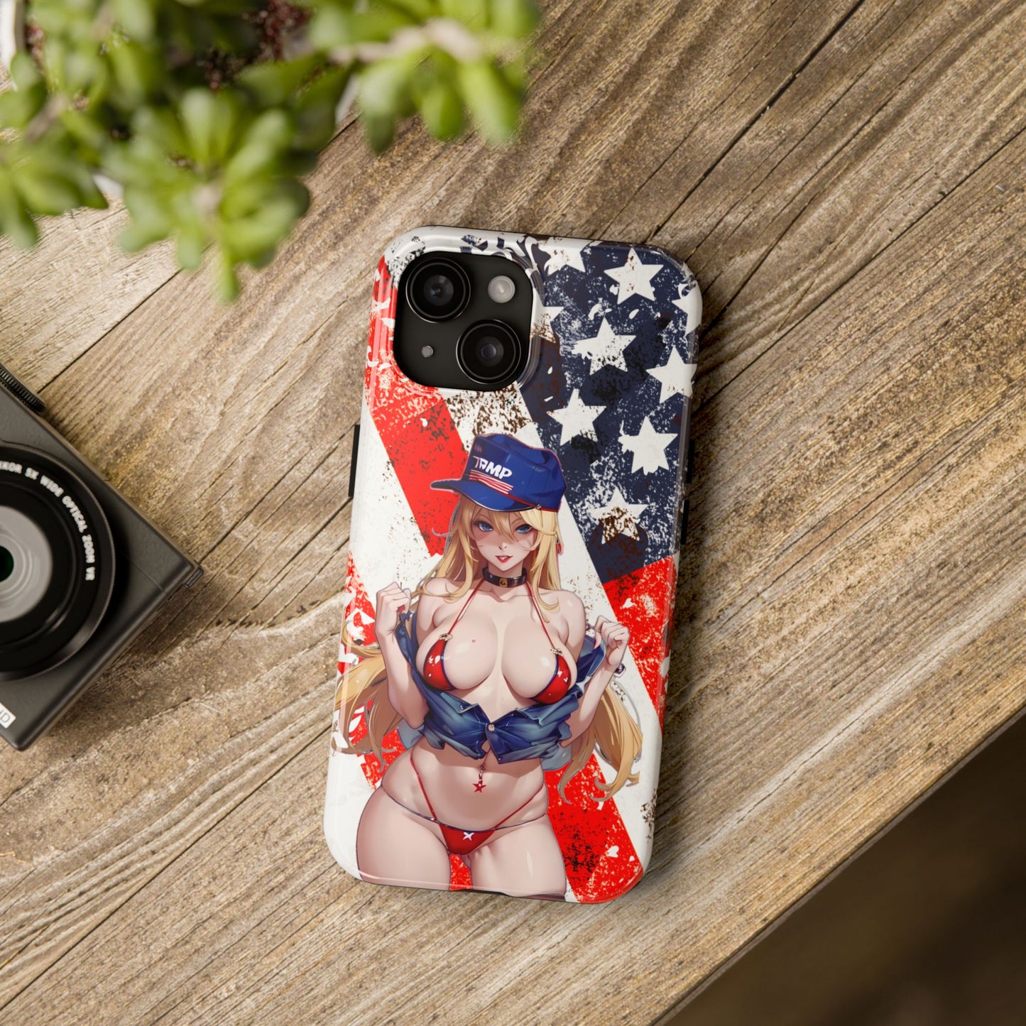 Apple iPhone, Tough Phone Case (13-15 Pro Max), Sexy Anime Trump Girl/ American Flag