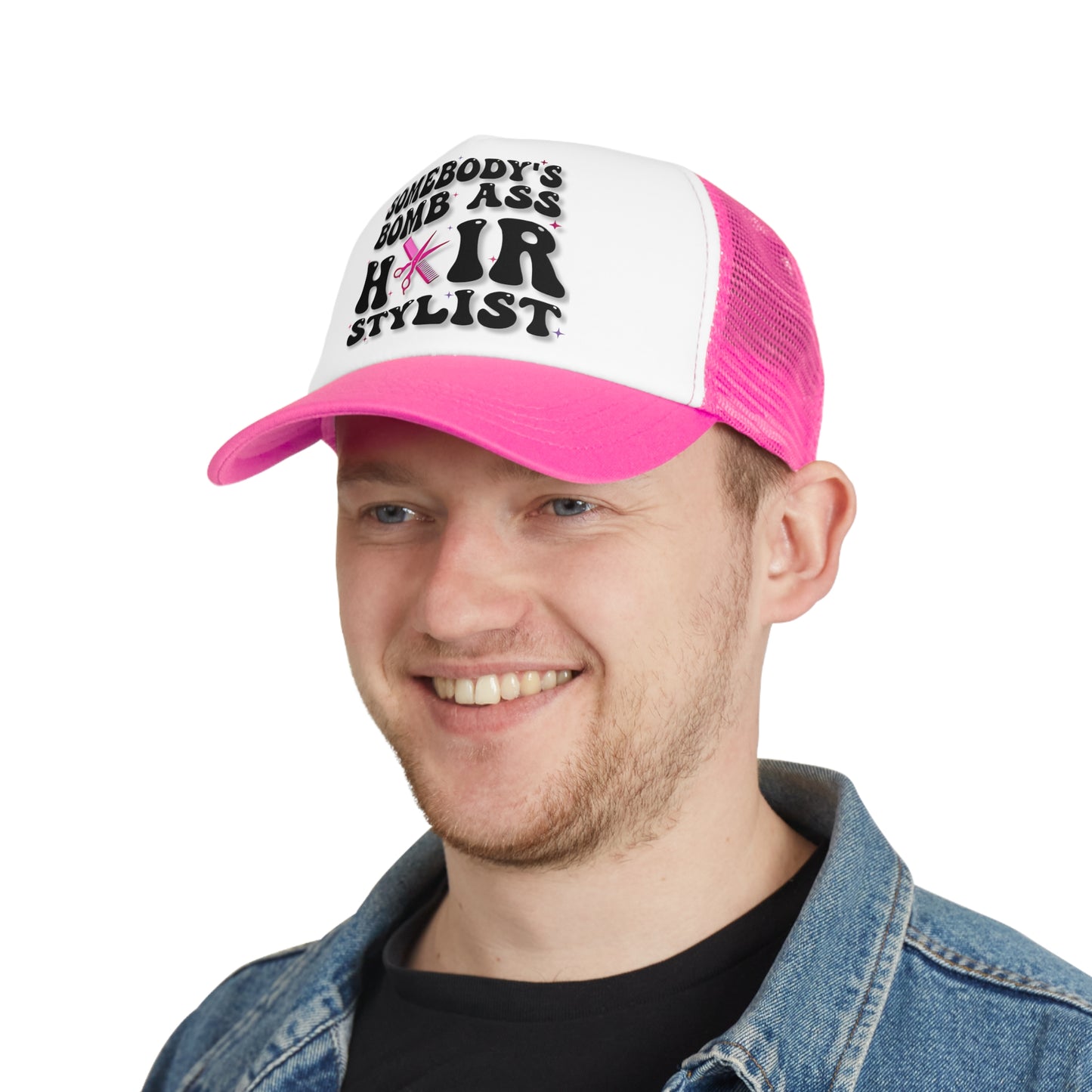 Mesh Snap-Back Hat, "Bomb A Hair Stylist" Funny Beautician Cap