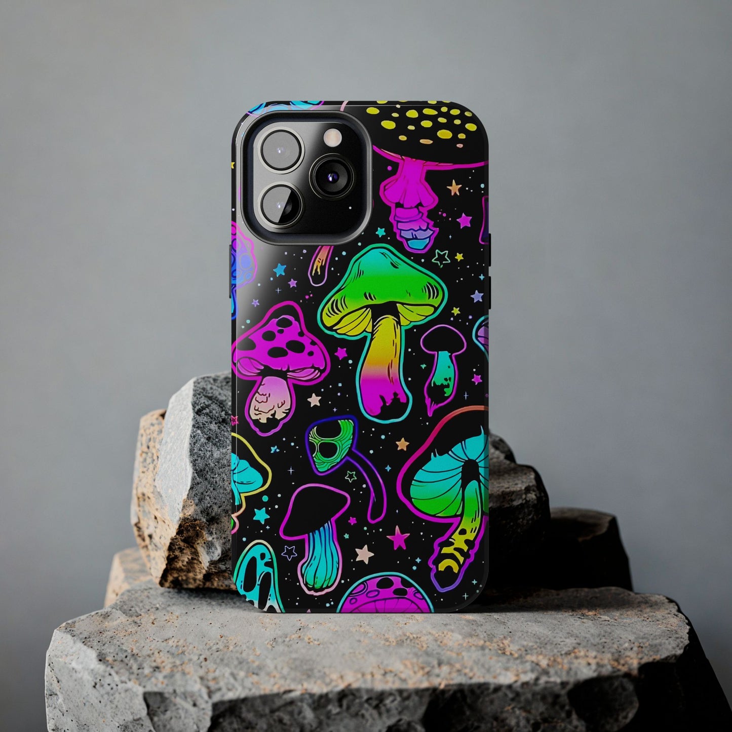 Apple iPhone (13-15 Pro Max) Shrooms Tough Phone Cases, Bright Coloruul Mushrooms