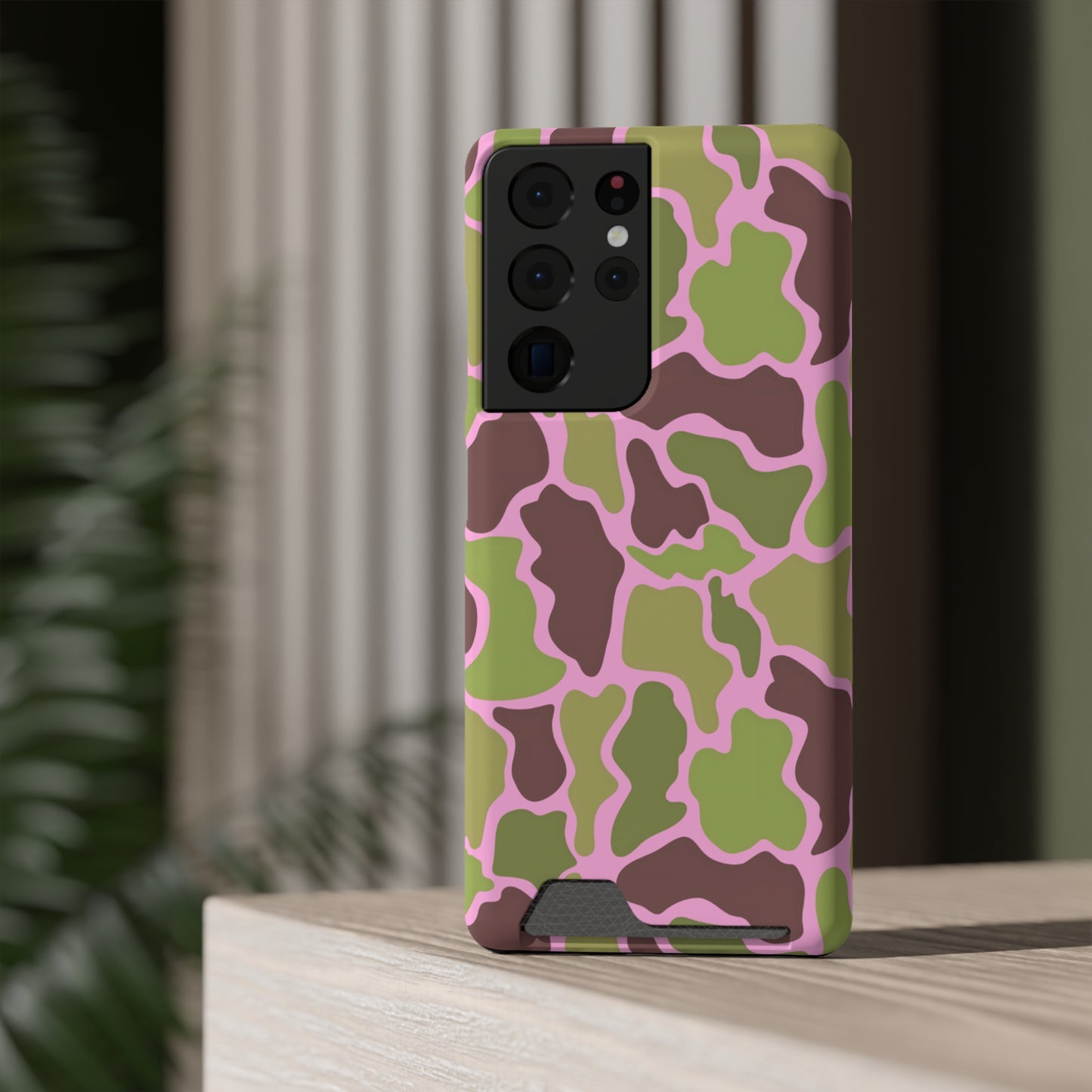 Camouflage/ Pink Phone Case With Card Holder iPhone/ Android