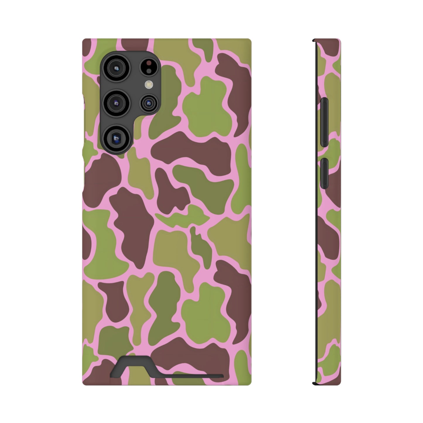 Camouflage/ Pink Phone Case With Card Holder iPhone/ Android